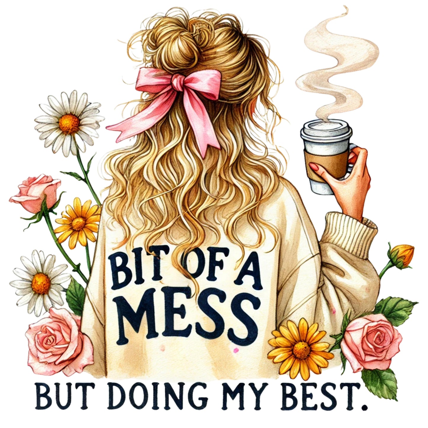 Bit Of A Mess - Pink Bow - DTF Transfer