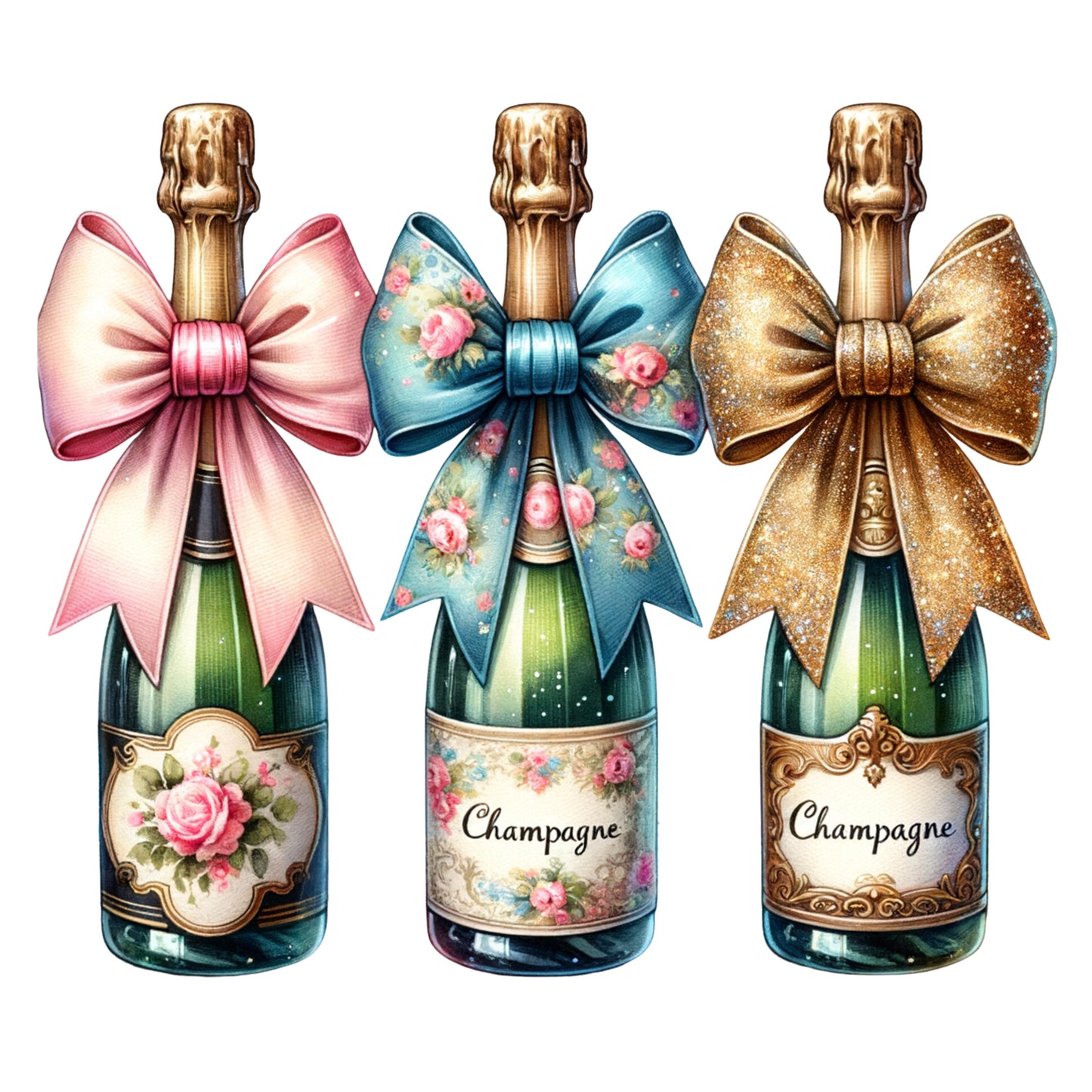 Champagne Bottles with Bows - DTF Transfer