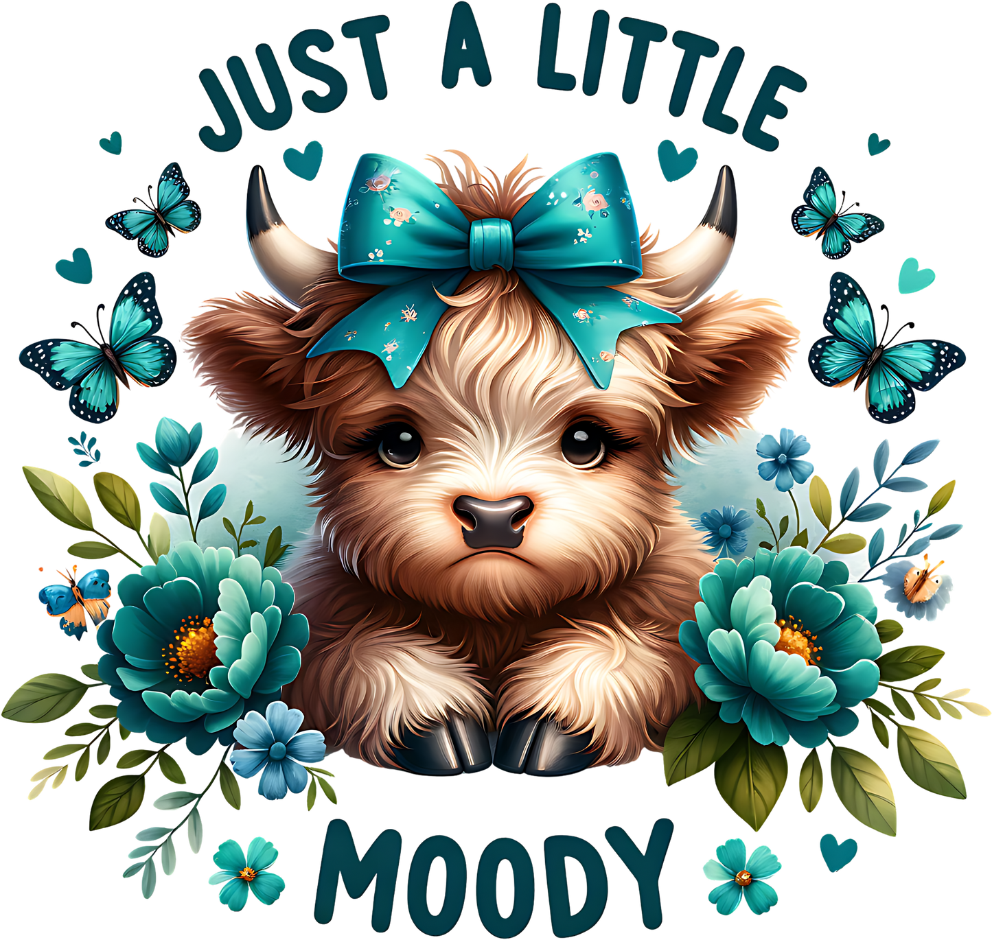 Just A Little Moody, Cute Highland Cow, Teal