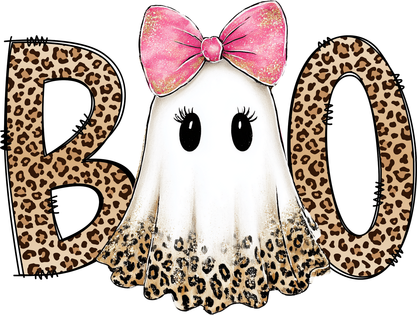 Cheetah Print Boo Ghost Pink Bow