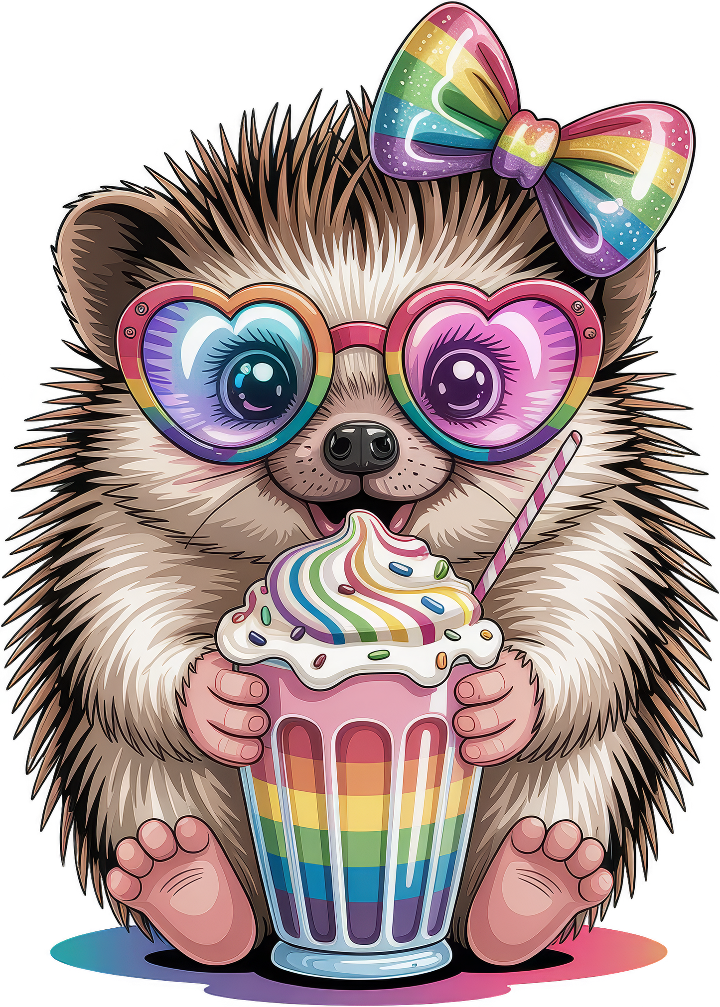 Cute Hedgehog with Glasses and Rainbow Bow