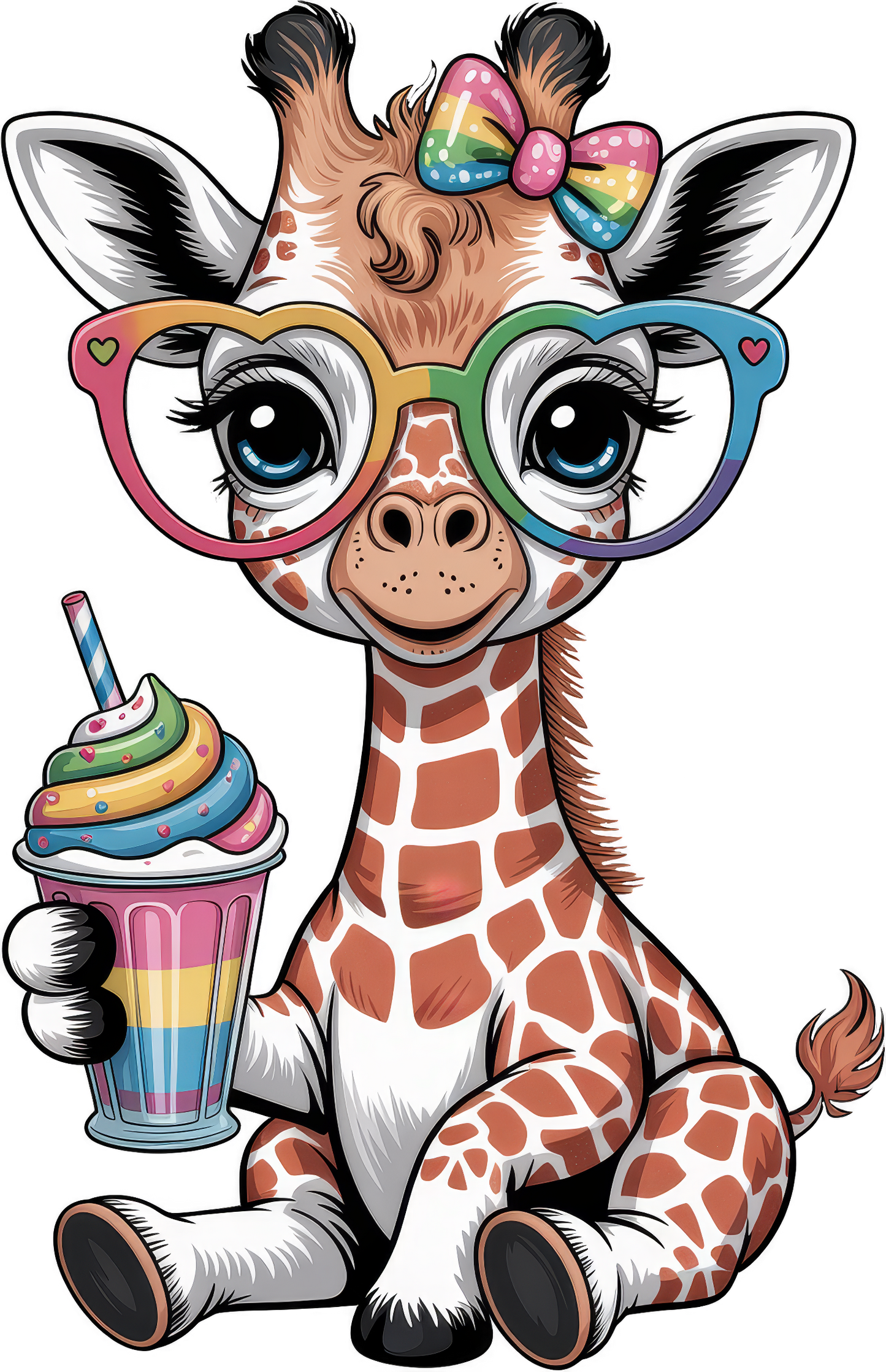 Cute Giraffe Rainbow Bow and Glasses