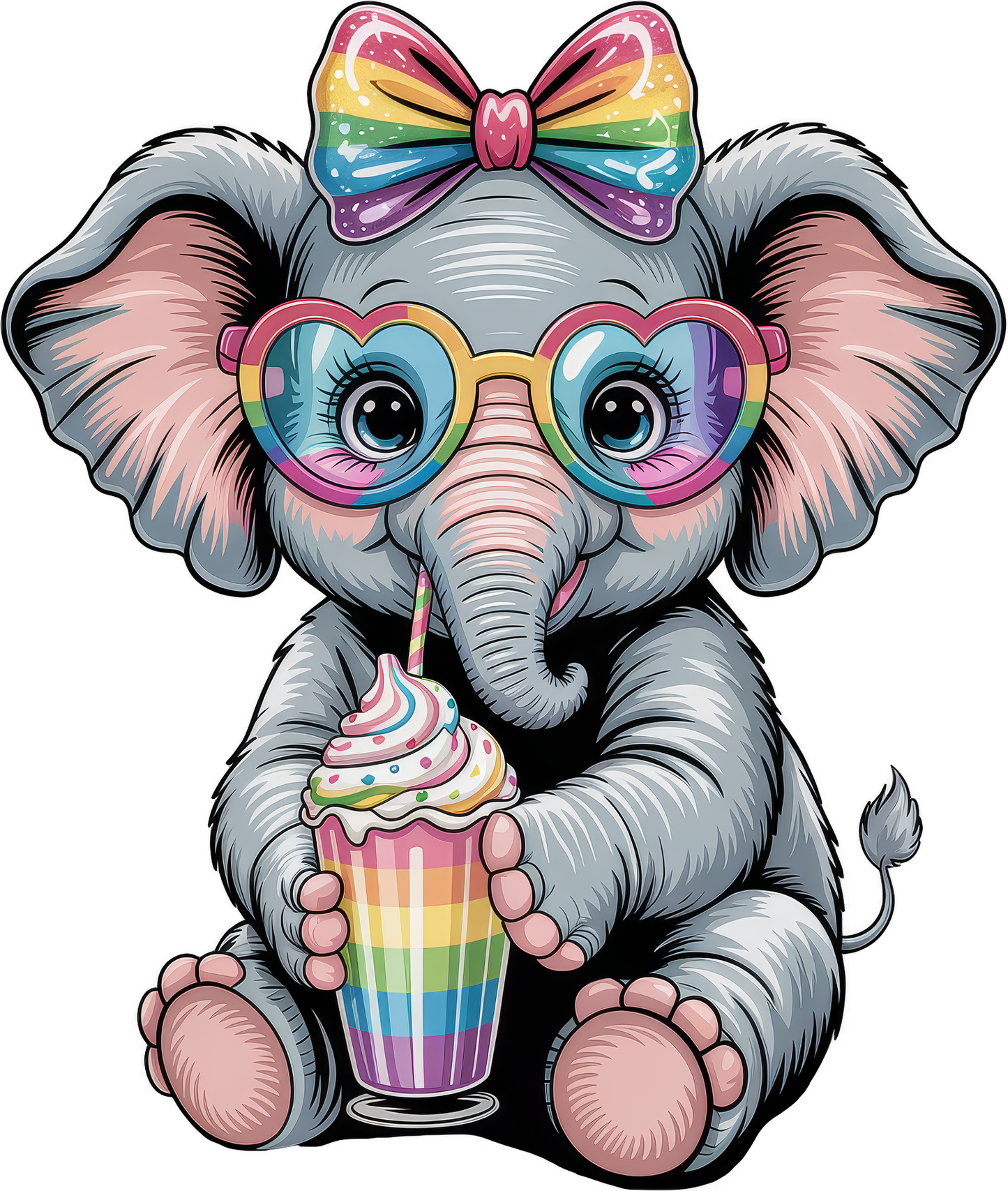 Cute Elephant Rainbow Bow and Glasses