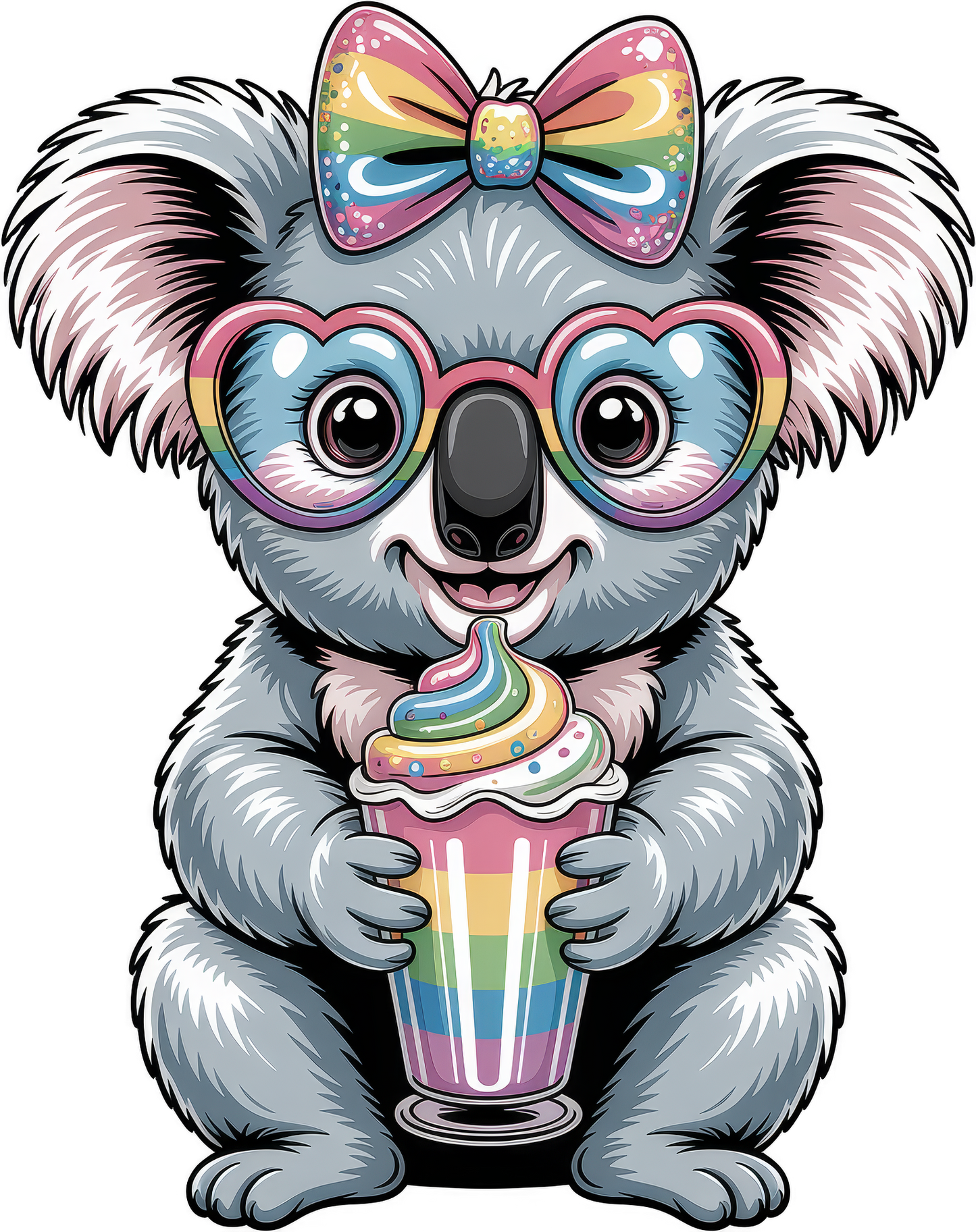 Cute Koala Rainbow Bow and Glasses