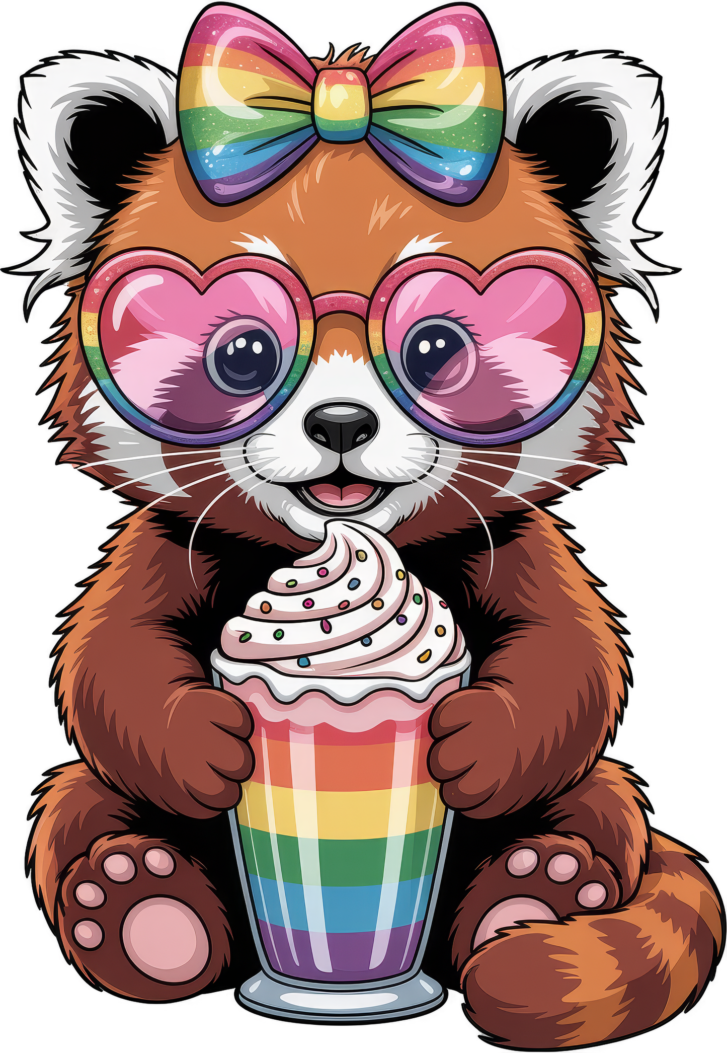 Cute Red Panda Rainbow Bow and Glasses