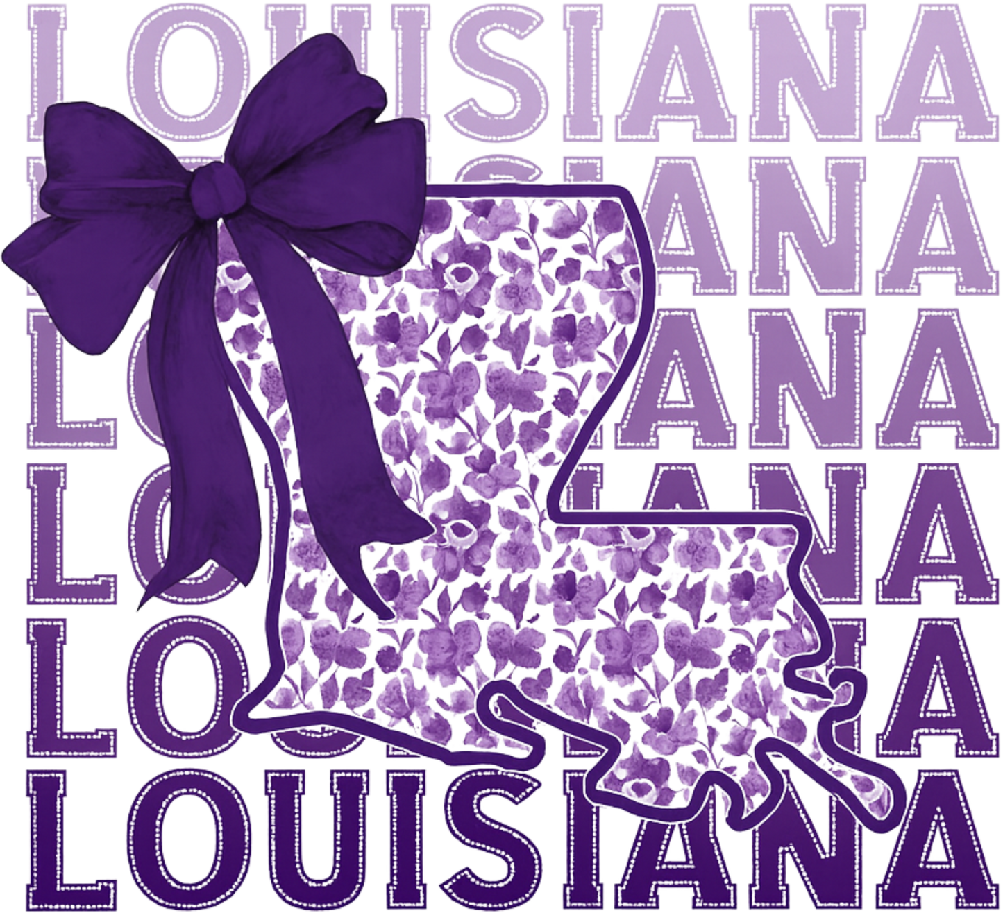 Louisiana Stacked - State - Purple Bow