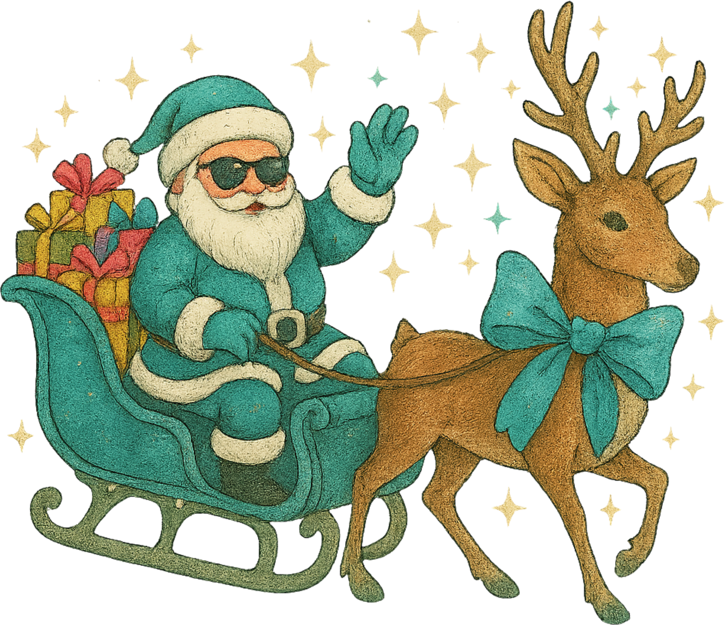 Teal Santa & Reindeer