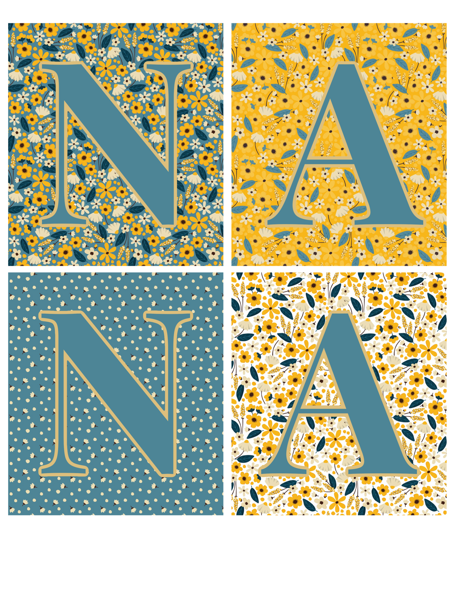 Blue & Yellow Floral - Gigi, Yaya, Mama, Mimi, Nana