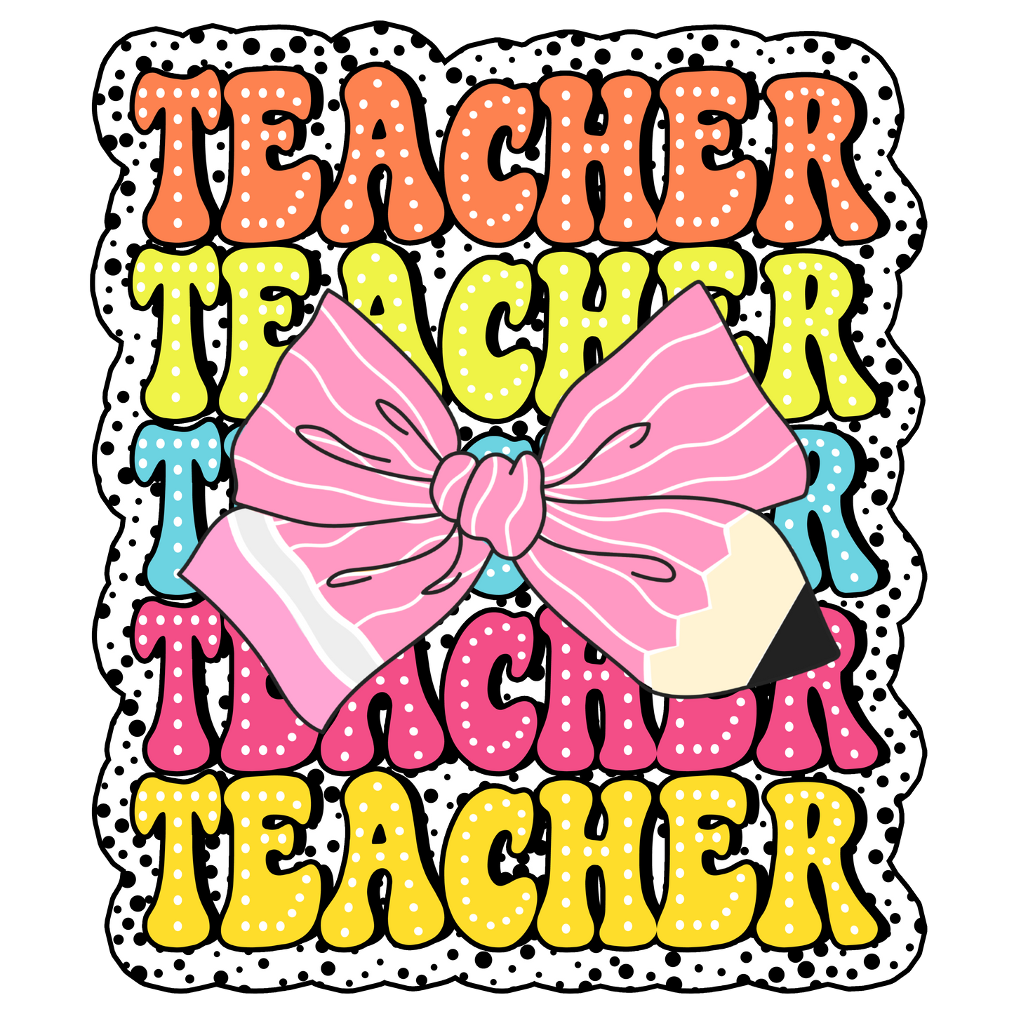 Teacher Stacked - Pink Pencil