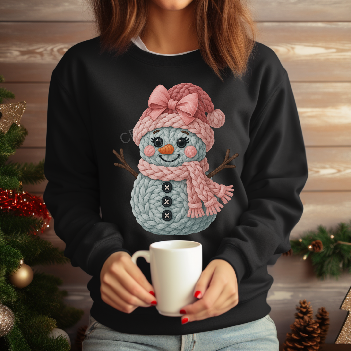 Faux Yarn Snow Girl Pink Bow