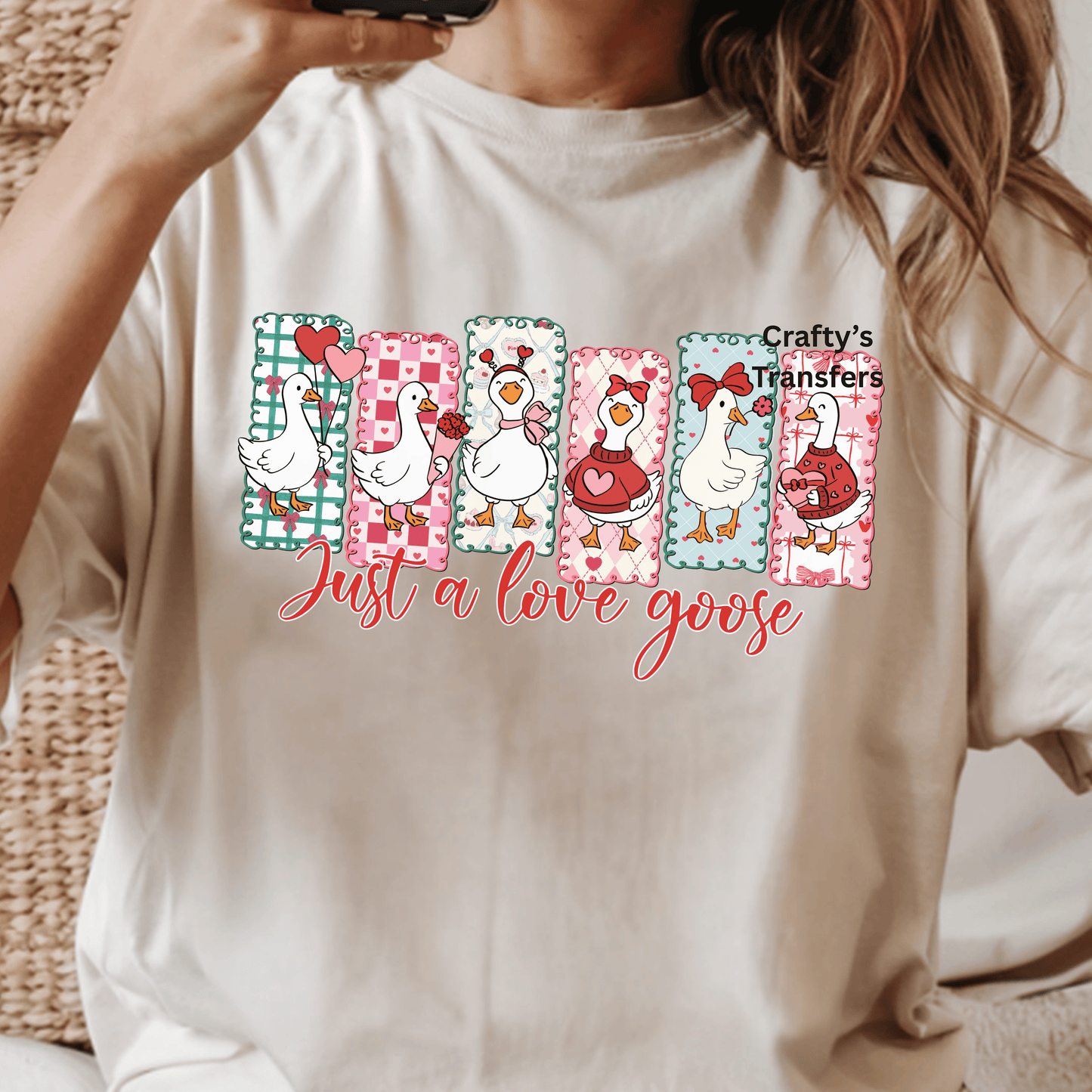 Just a Love Goose DTF Transfer – Cute Valentine Goose Design, Funny Valentine Shirt Graphic, Love Goose Heat Transfer