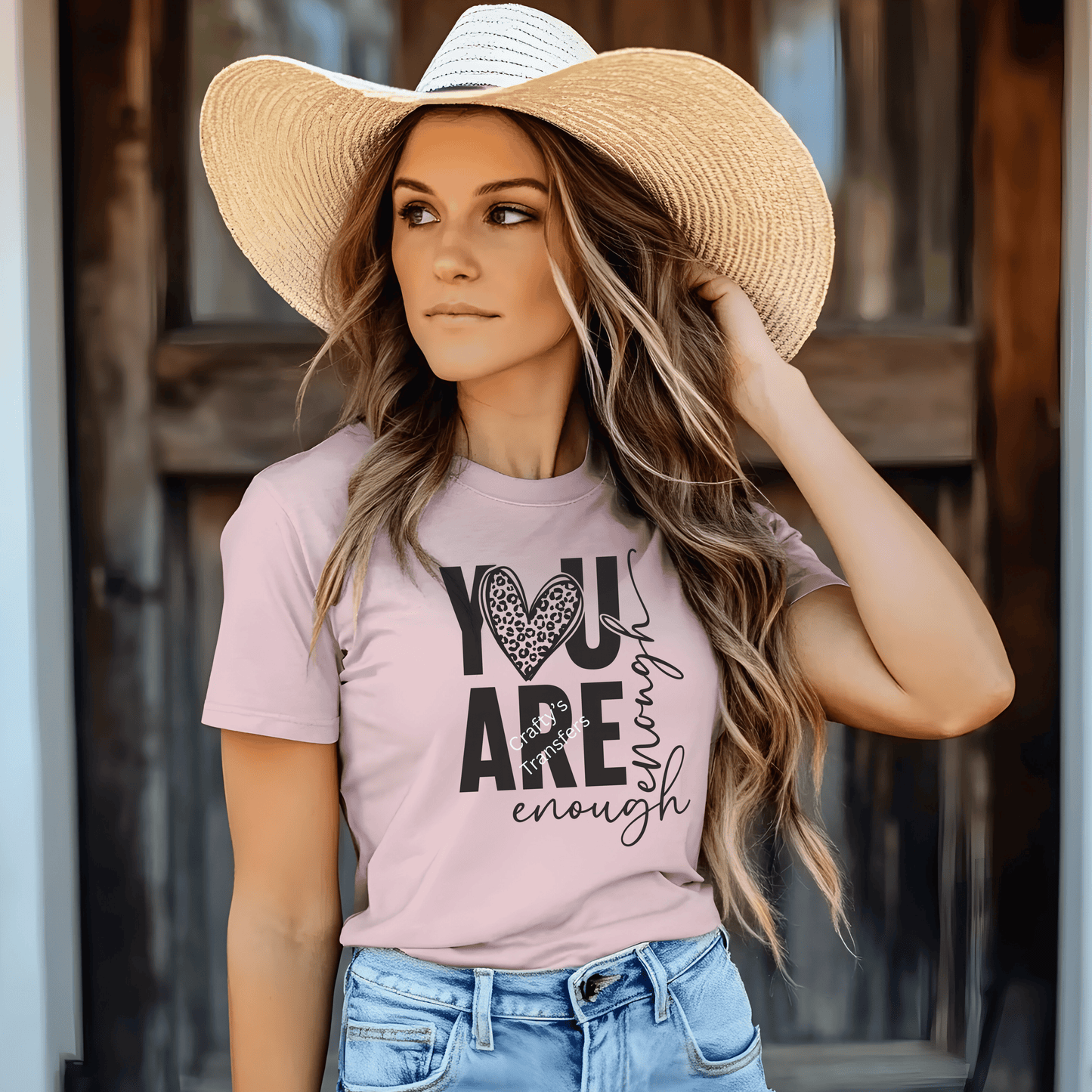 You Are Enough DTF Transfer – Inspirational Affirmation Heat Transfer – Minimal Black Encouragement Shirt Design – Ready to Press