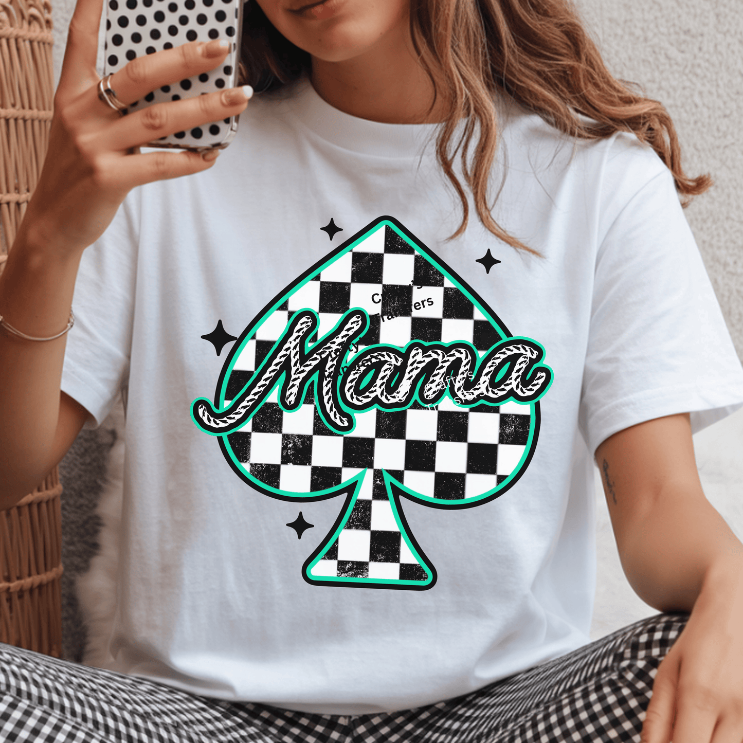 Mama Spade DTF Shirt Transfer | Checkerboard Playing Card Heart Graphic Heat Transfer