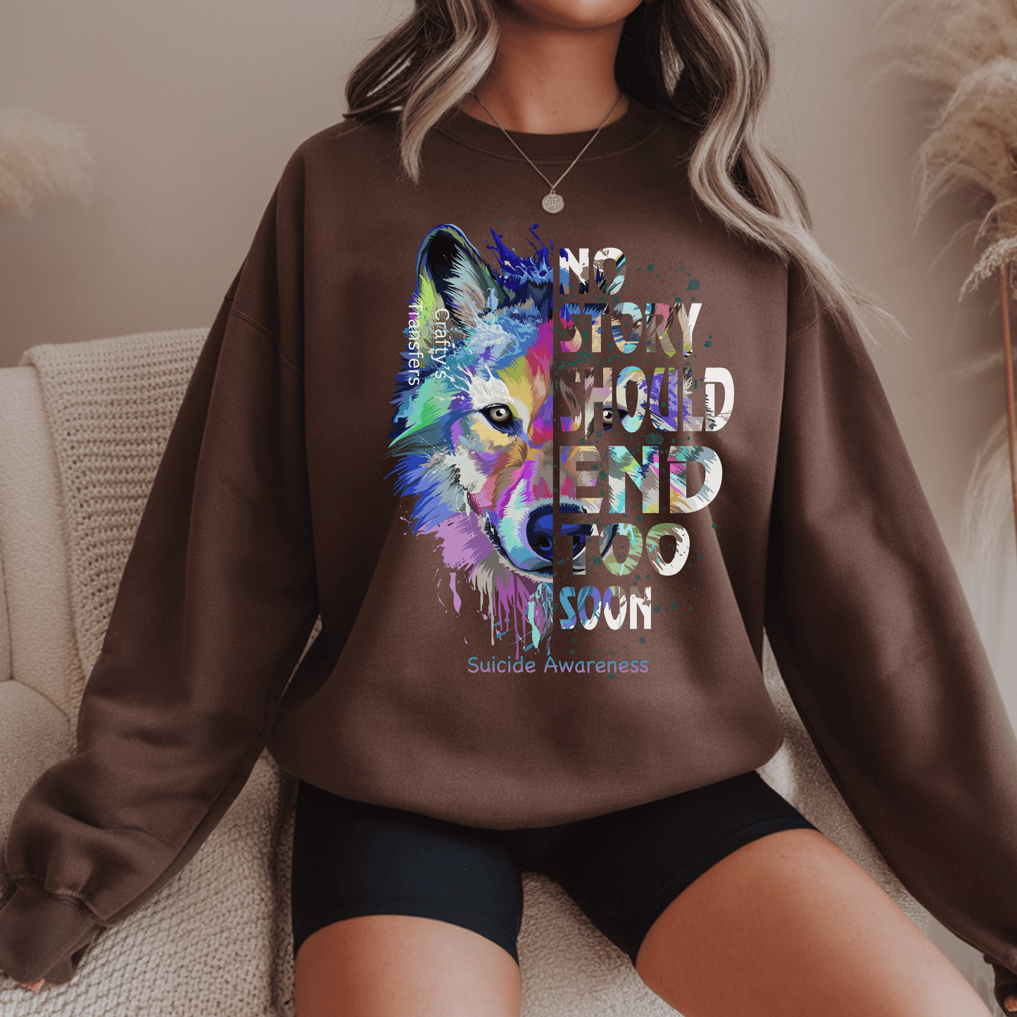 No Story Should End Too Soon DTF Transfer – Suicide Awareness Wolf Design – Mental Health Awareness Heat Transfer – Ready to Press