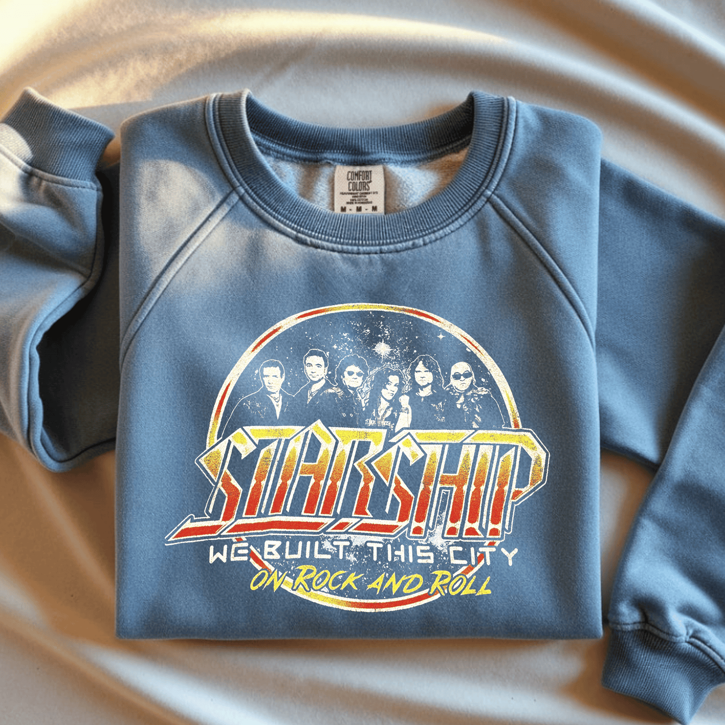 Starship-Inspired Rock DTF Transfer – We Built This City on Rock and Roll Design – Classic Rock Music Heat Transfer – Ready to Press