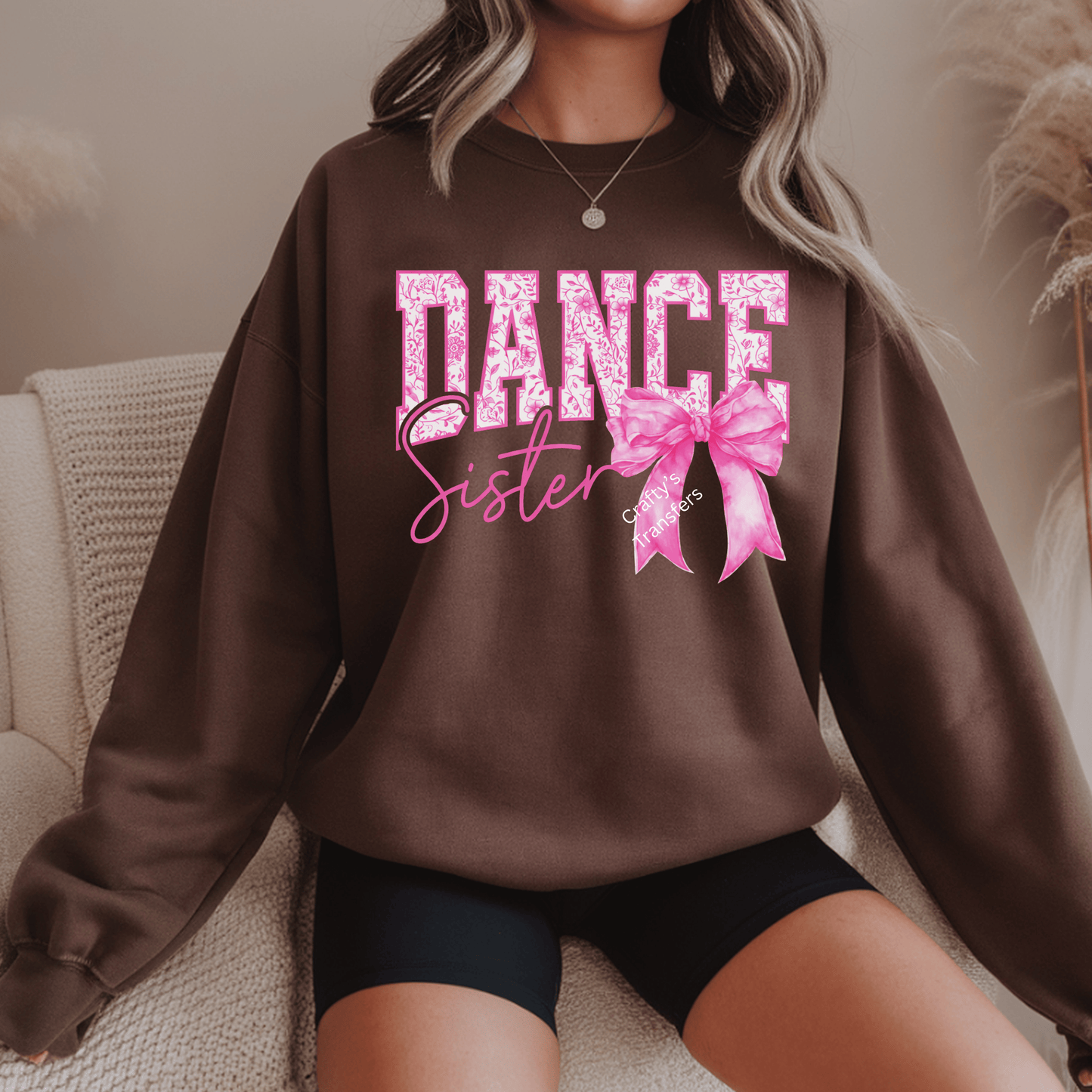Dance Sister Pink Floral Bow DTF Transfer | Dance Team Shirt Heat Transfer | Sister Dance Apparel Design