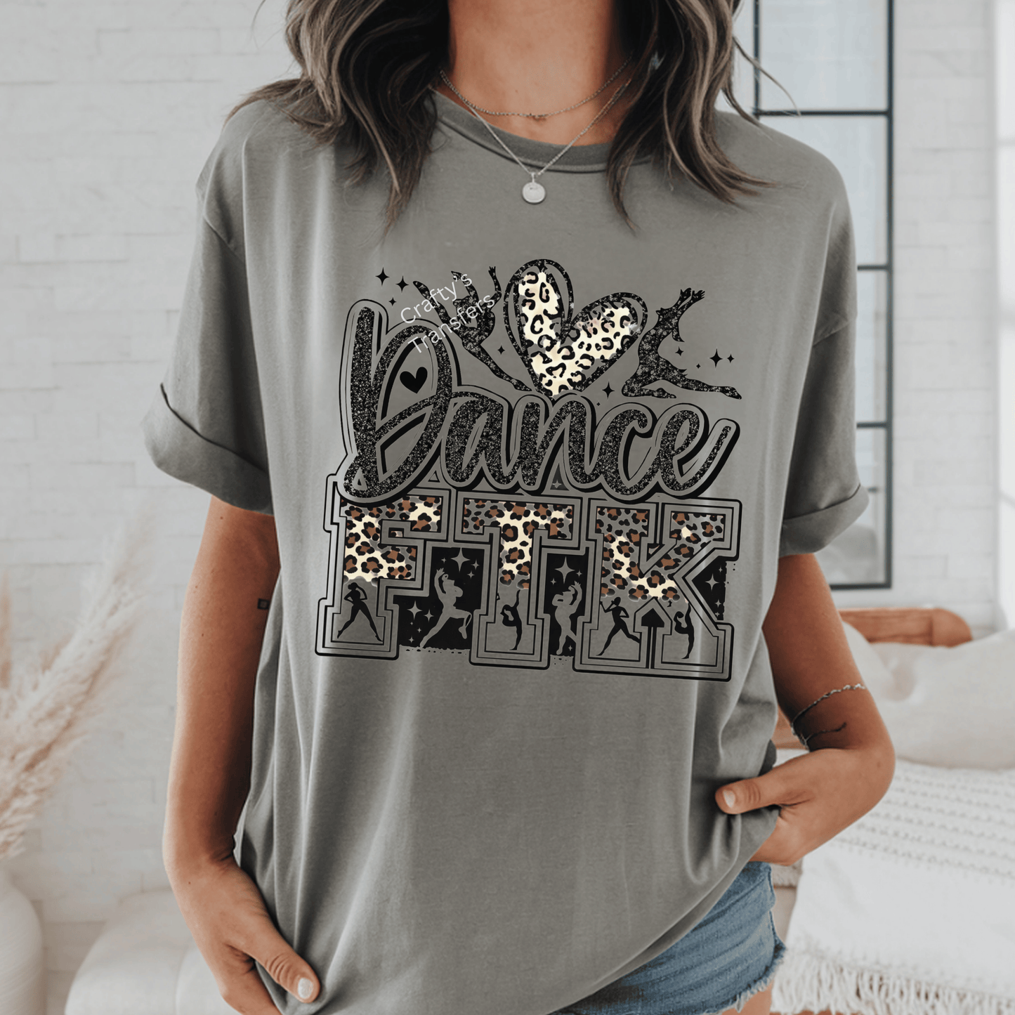 Dance FTK Leopard Heart DTF Transfer | Dance Team Shirt Heat Transfer | Glitter Dance Mom Apparel Design