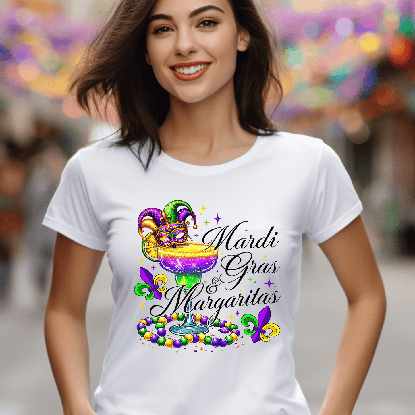 Mardi Gras Margarita DTF Transfer | Carnival Mask & Beads Heat Transfer Design