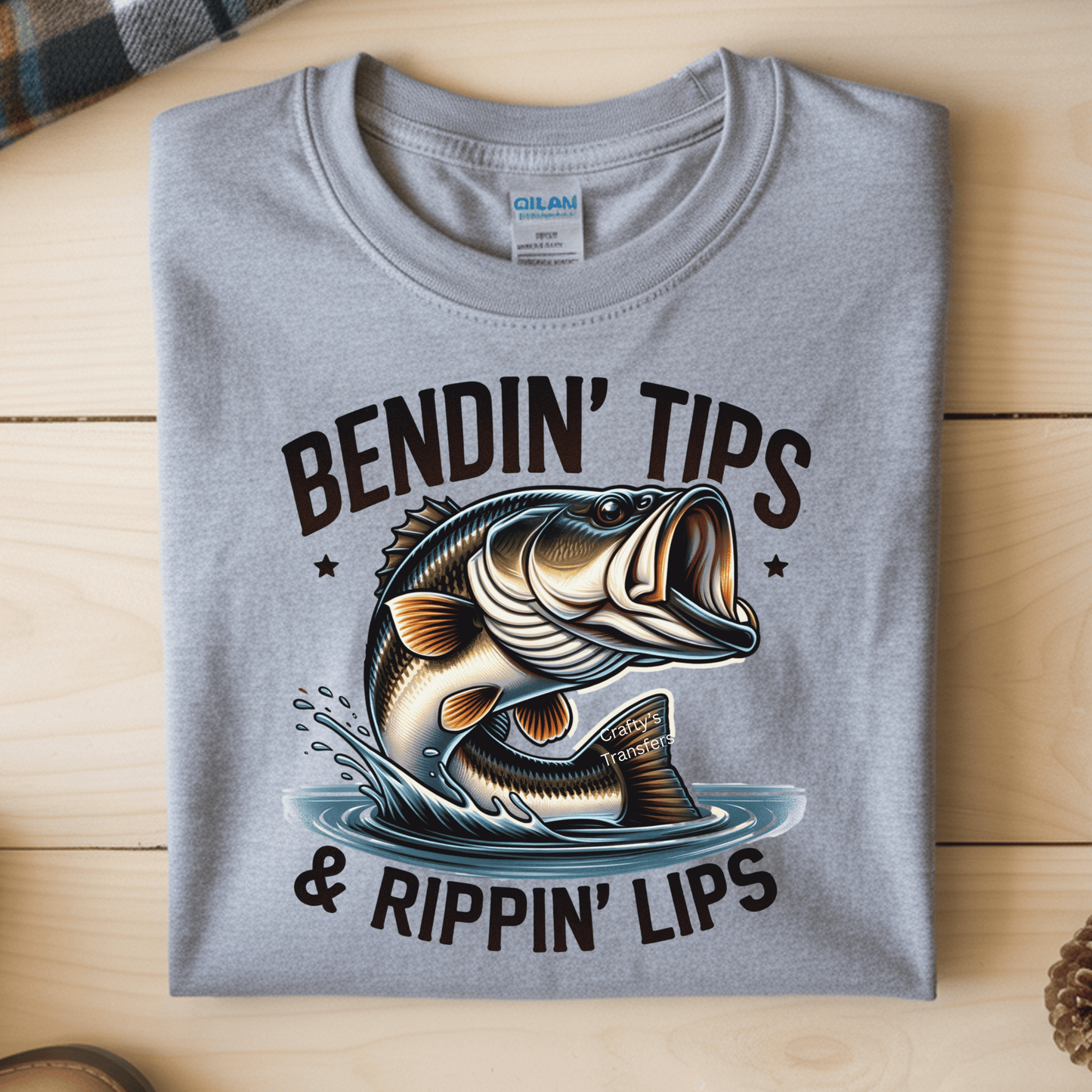 Bendin’ Tips Rippin’ Lips Bass Fishing DTF Transfer | Bold Angler Heat Transfer Design