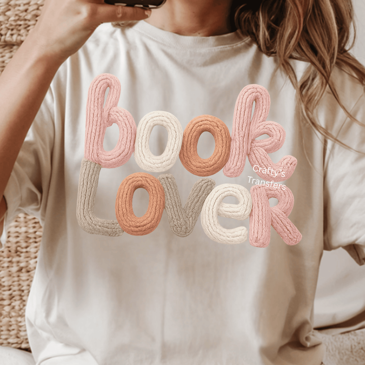 Book Lover DTF Transfer | Faux Rope Yarn Typography Heat Press Design for Readers & Teachers