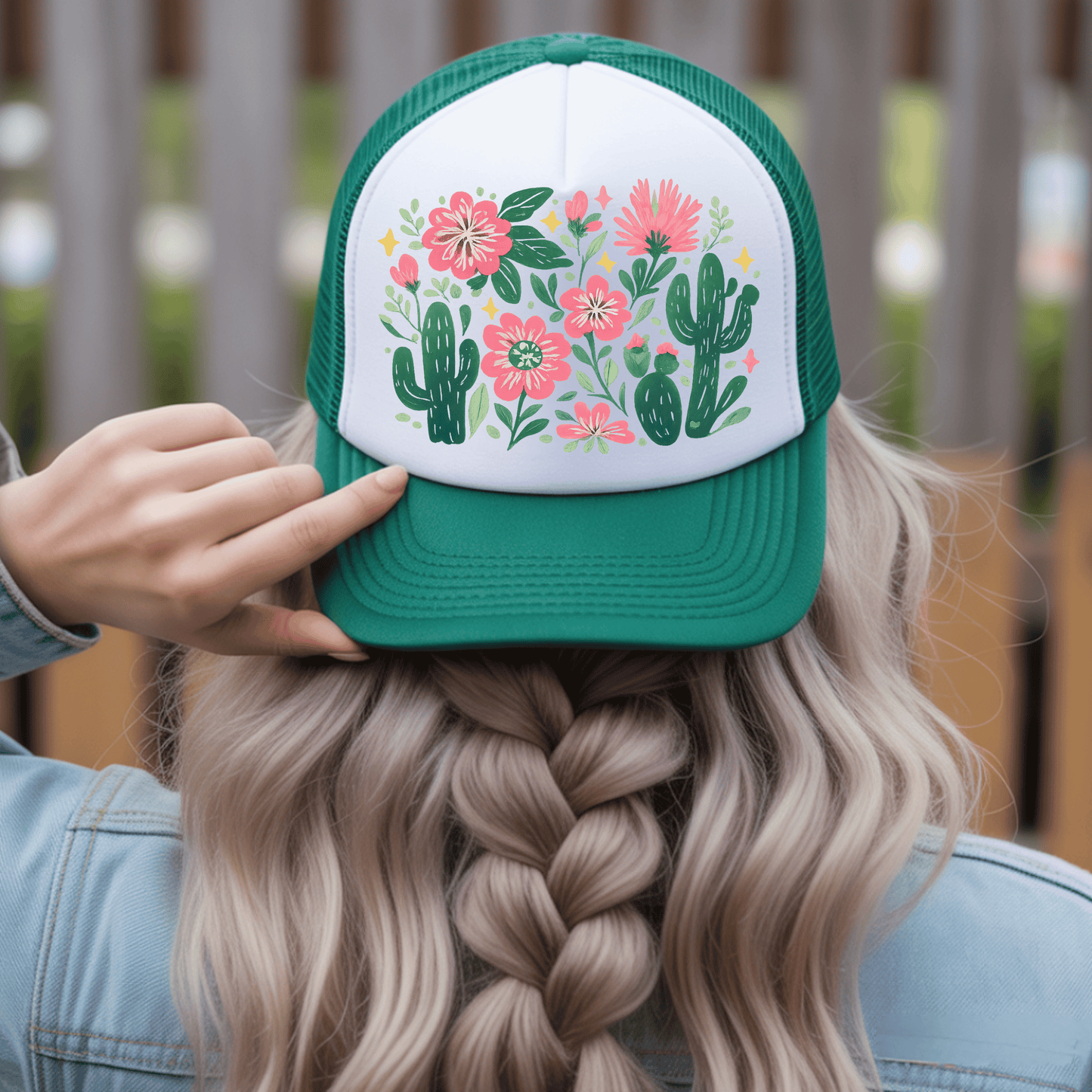 Floral Light Cactus Trucker Hat DTF Transfer | Western Cowgirl Pink Flower Hat Heat Press Design (Copy)