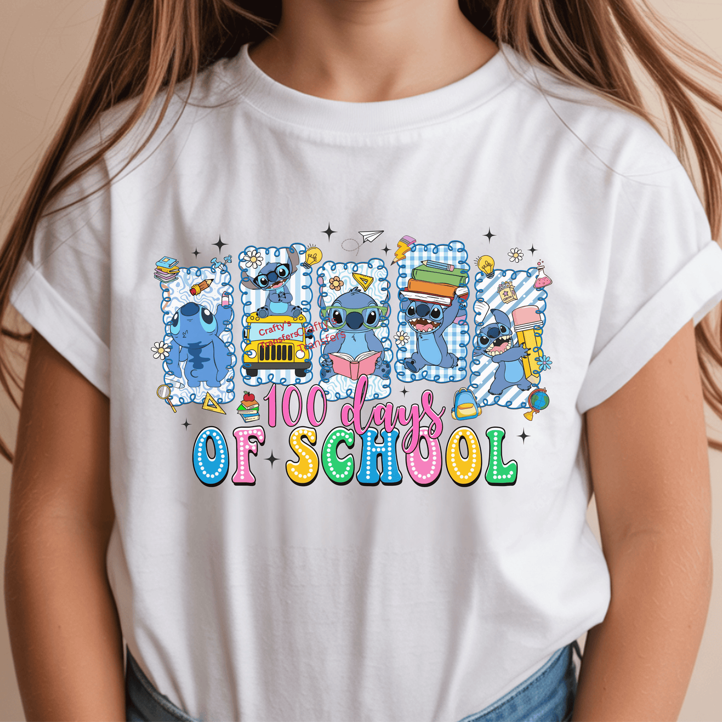 100 Days of School DTF Transfer | Cute Blue Alien School Theme Shirt Heat Transfer | Kids & Teacher Design
