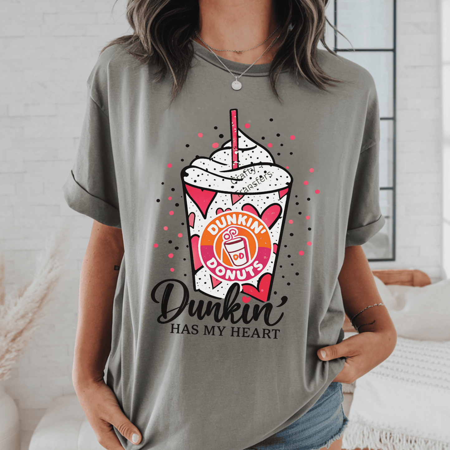 Dunkin’ Has My Heart DTF Transfer | Coffee Valentine Shirt Design | Cute Pink Coffee Heat Transfer