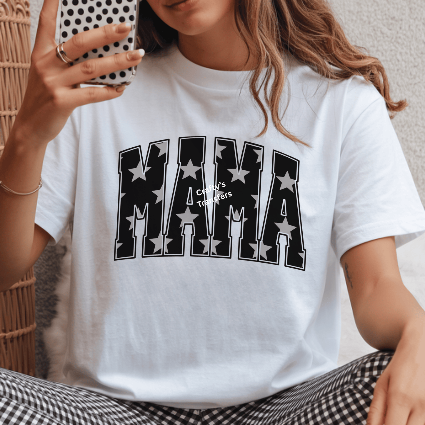 Star Pattern DTF Shirt Transfer | Black With Grey Stars Heat Transfer | Trendy Boutique Design
