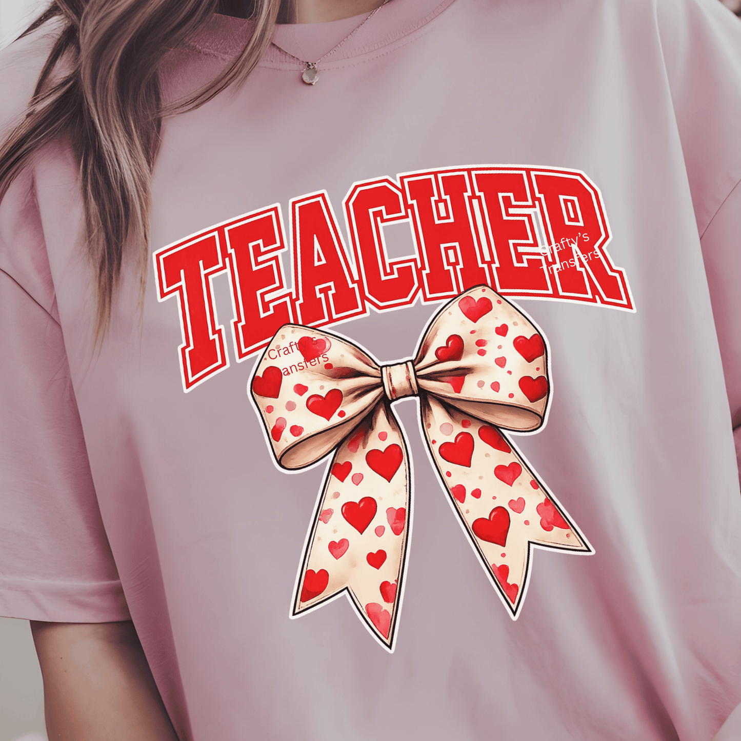 Teacher Heart Bow DTF Shirt Transfer | Valentine Teacher Shirt Design | Cute Classroom Heat Press Transfer
