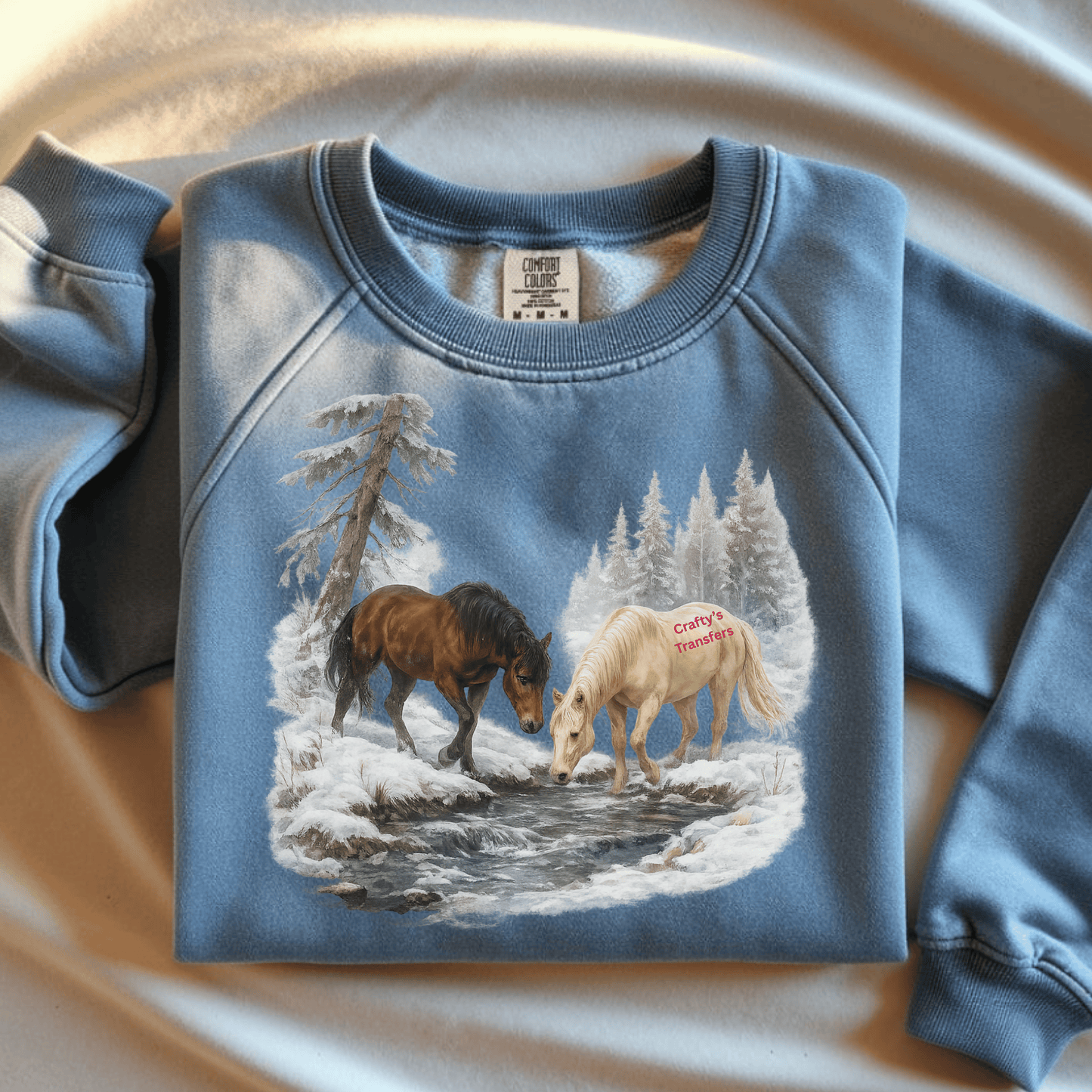 Winter Horses DTF Shirt Transfer | Snowy Horse Scene Heat Transfer | Rustic Western Nature Graphic for Shirts