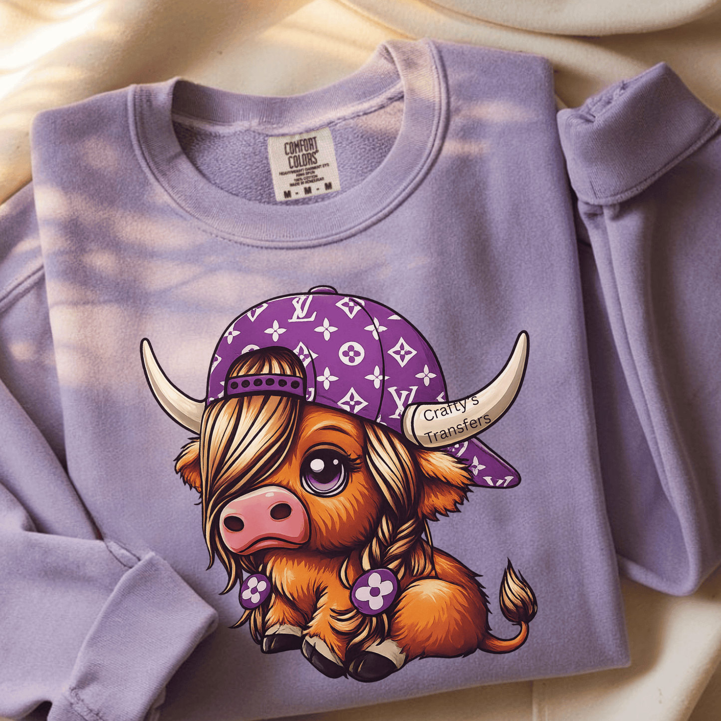 Purple Designer Cow DTF Shirt Transfer | Cute Highland Cow Heat Transfer | Boutique Western Graphic Tee Design