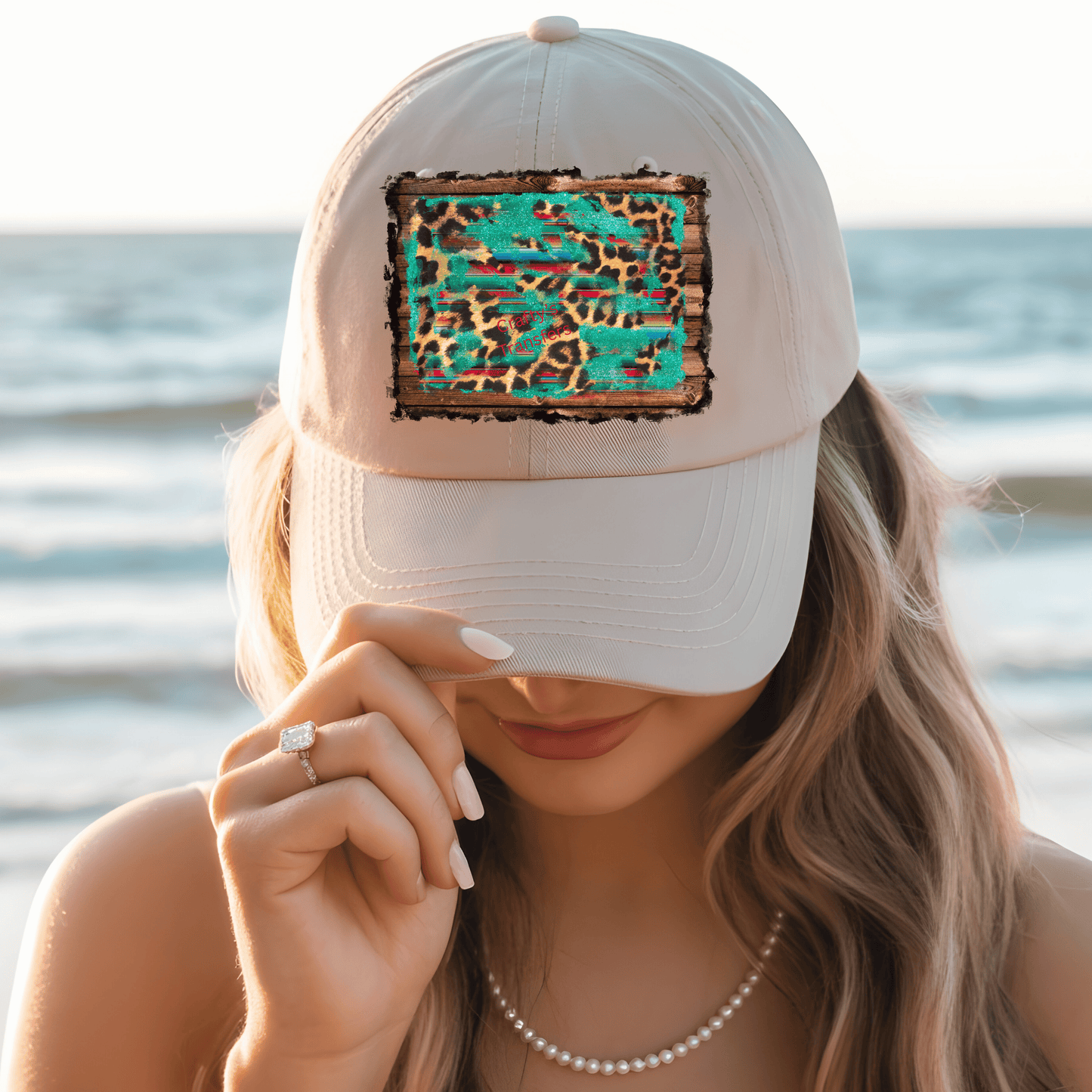 Teal Glitter Leopard Serape DTF Hat Transfer | Western Cheetah Print Heat Transfer for Trucker Hats
