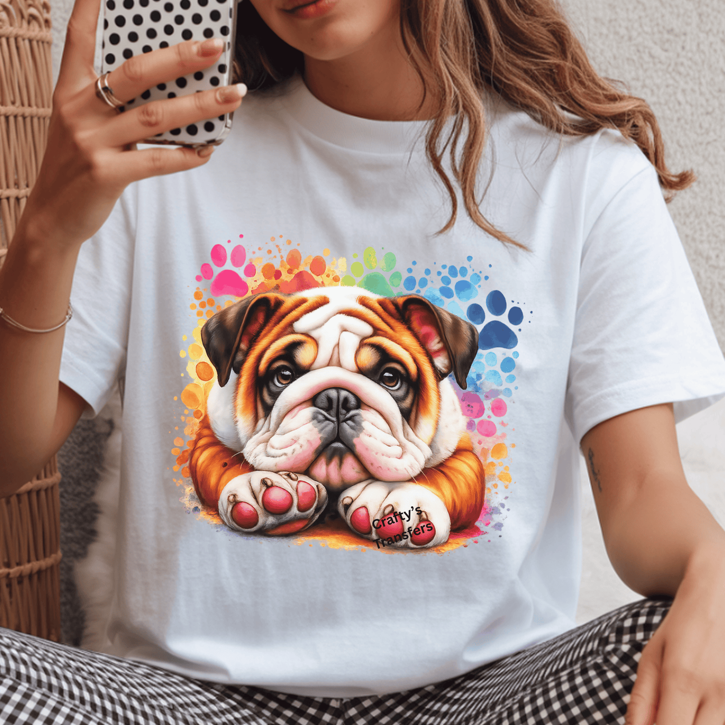 Colorful Bulldog DTF Transfer | Cute Bulldog Puppy Shirt Transfer | Paint Splatter Dog Heat Transfer Ready to Press