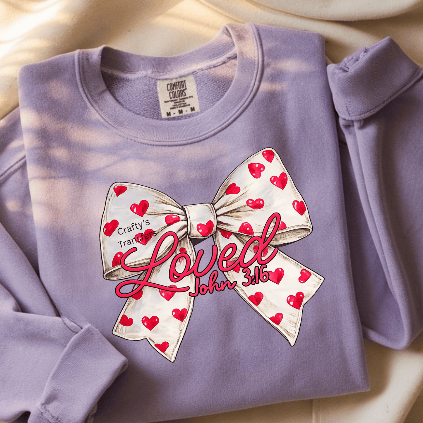 Loved John 3:16 Bow DTF Transfer | Christian Valentine Shirt Design | Faith-Based Heart Bow Heat Transfer