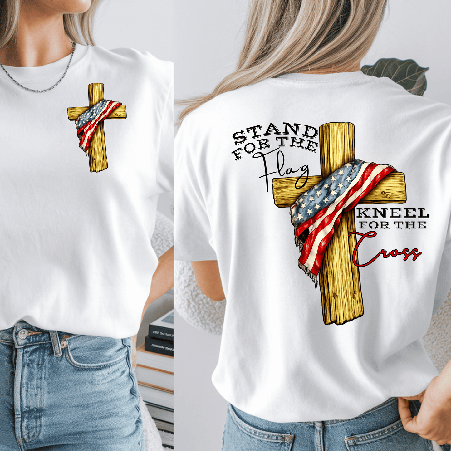 Stand for the Flag Kneel for the Cross DTF Transfer | Patriotic Christian Shirt Heat Transfer | Ready to Press