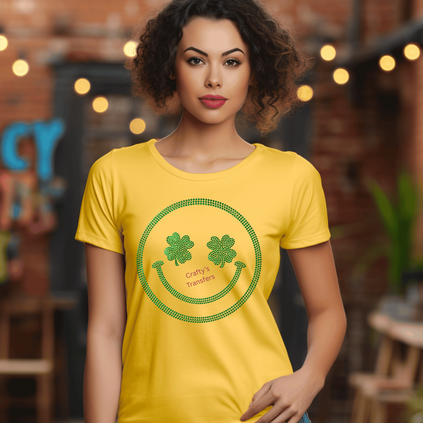 St. Patrick’s Day Smiley Face DTF Shirt Transfer – Shamrock Rhinestone Style Heat Transfer | Ready to Press