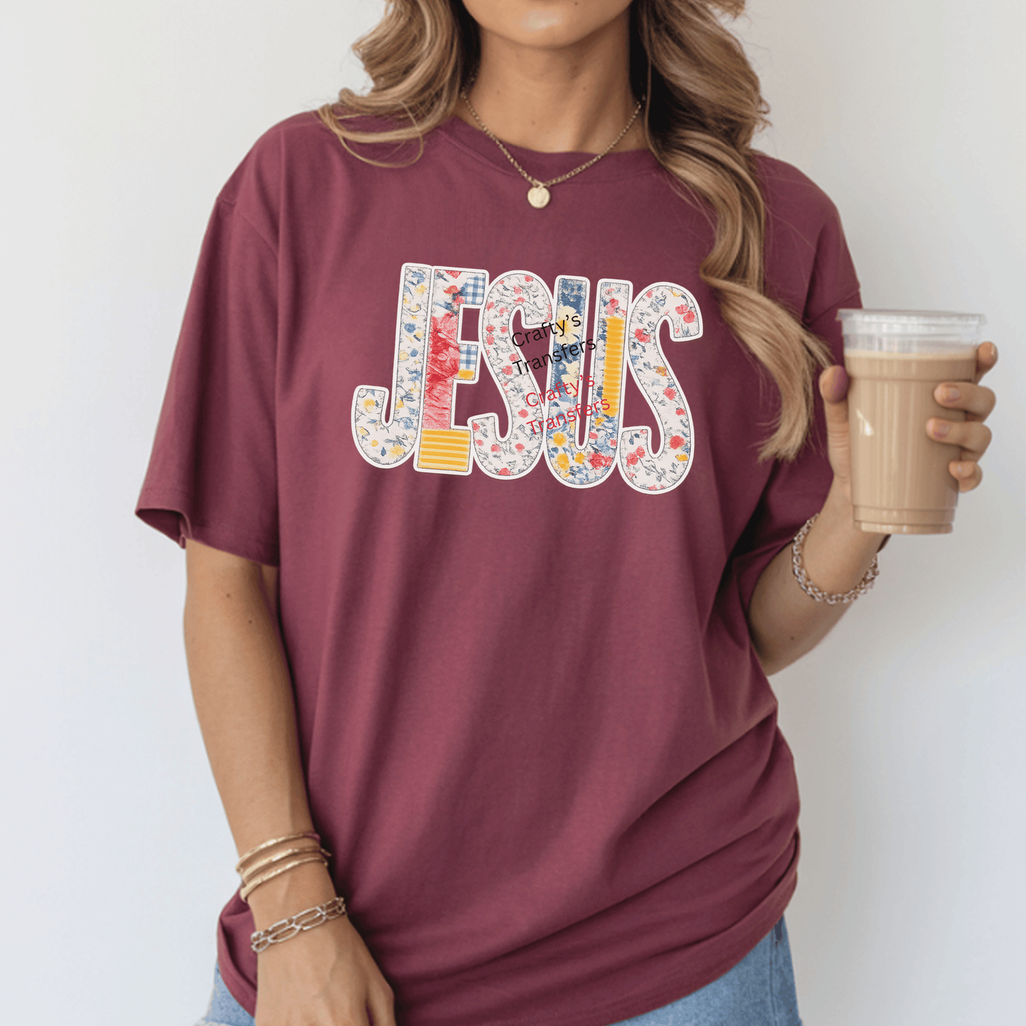 Jesus Floral Patchwork DTF Transfer | Faith Shirt Heat Transfer | Ready to Press DTF Design