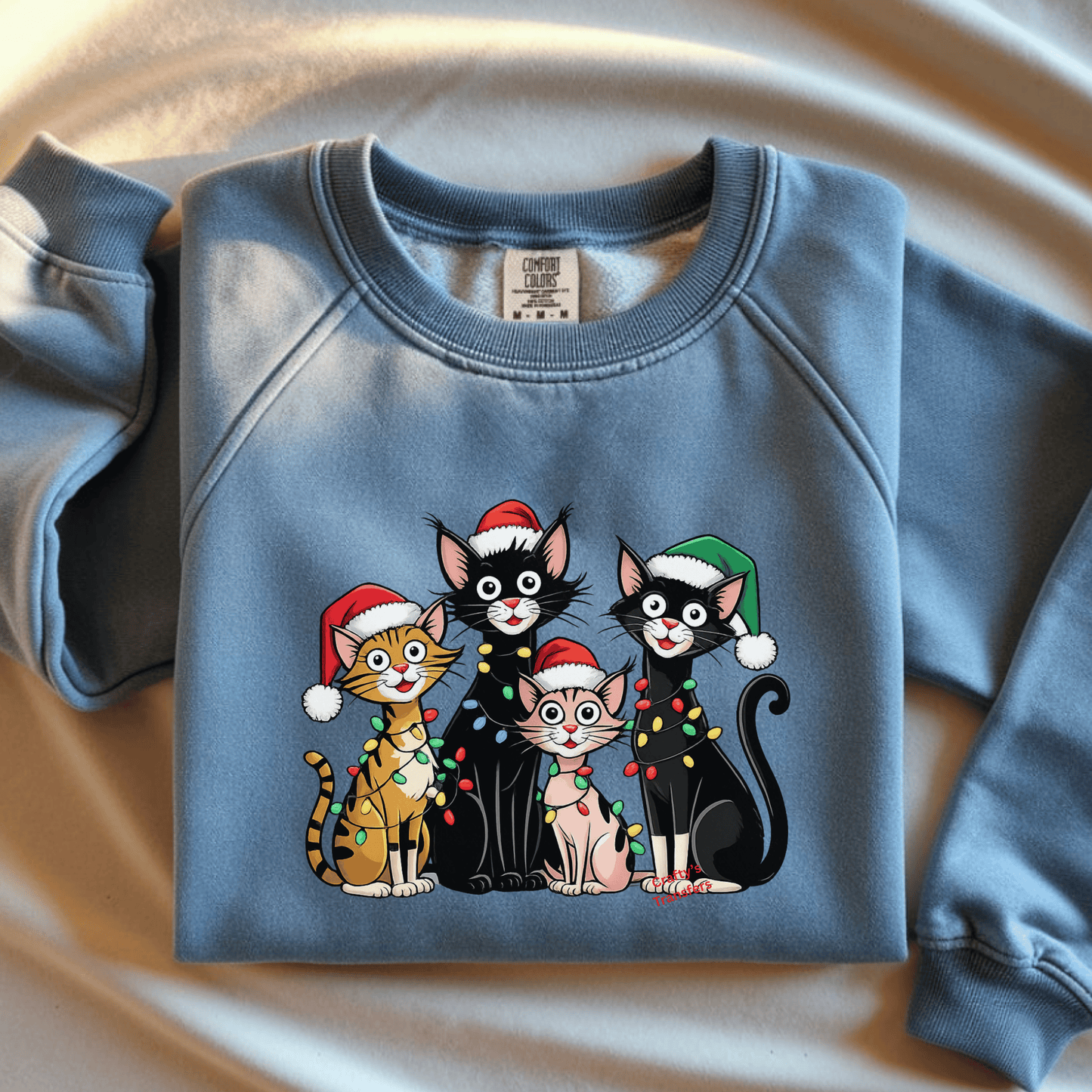 Christmas Cats DTF Transfer | Cute Holiday Cats with Santa Hats & Lights | Christmas Shirt Heat Transfer