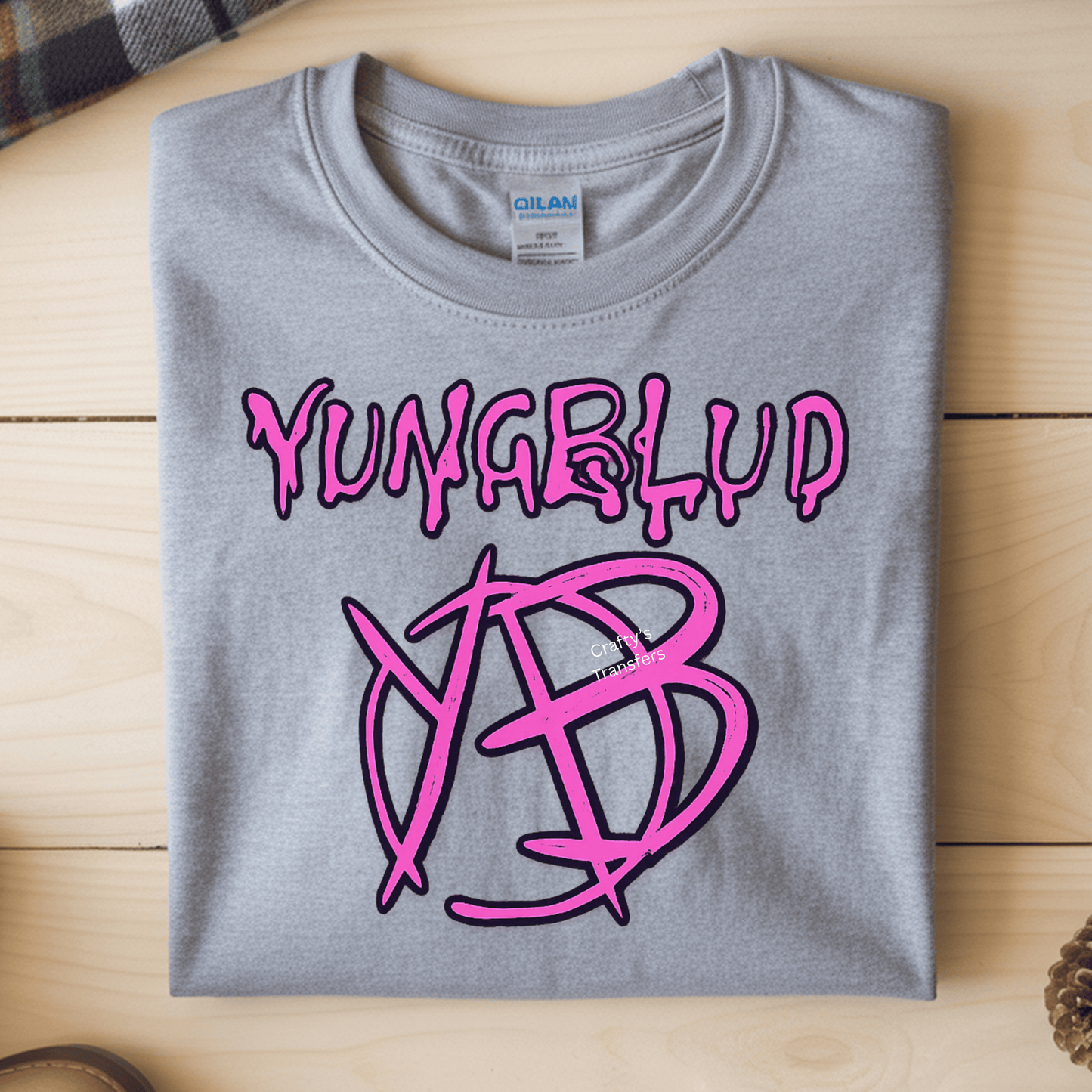 Yung Blood DTF Transfer | Pink Graffiti Style Text Graphic | Trendy Streetwear Heat Transfer