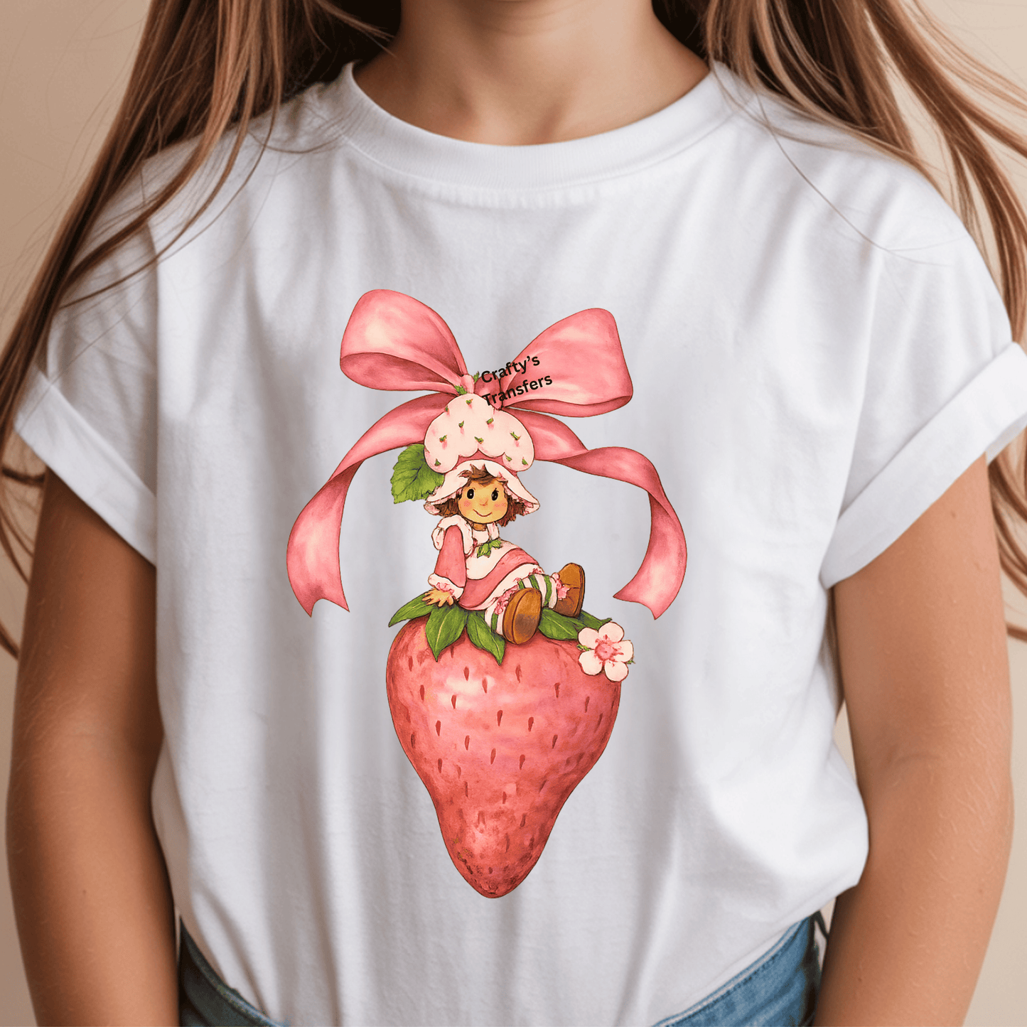 Strawberry Girl Bow DTF Transfer | Cute Strawberry Character Graphic | Kids Boutique Heat Transfer Design