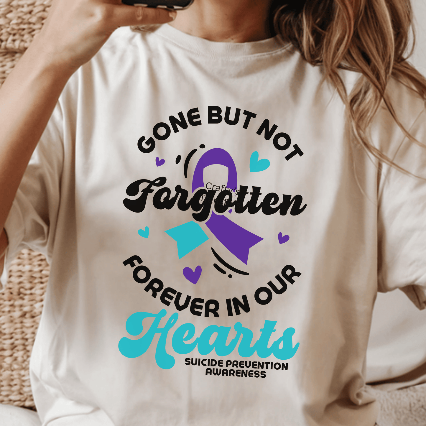Suicide Awareness Hearts DTF Transfer | Purple & Teal Ribbon Design | Mental Health Awareness Heat Transfer