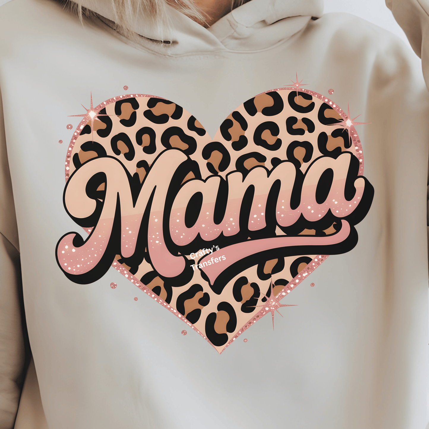 Mama Leopard Heart DTF Transfer | Pink Glitter Leopard Print Design | Motherhood Heat Transfer