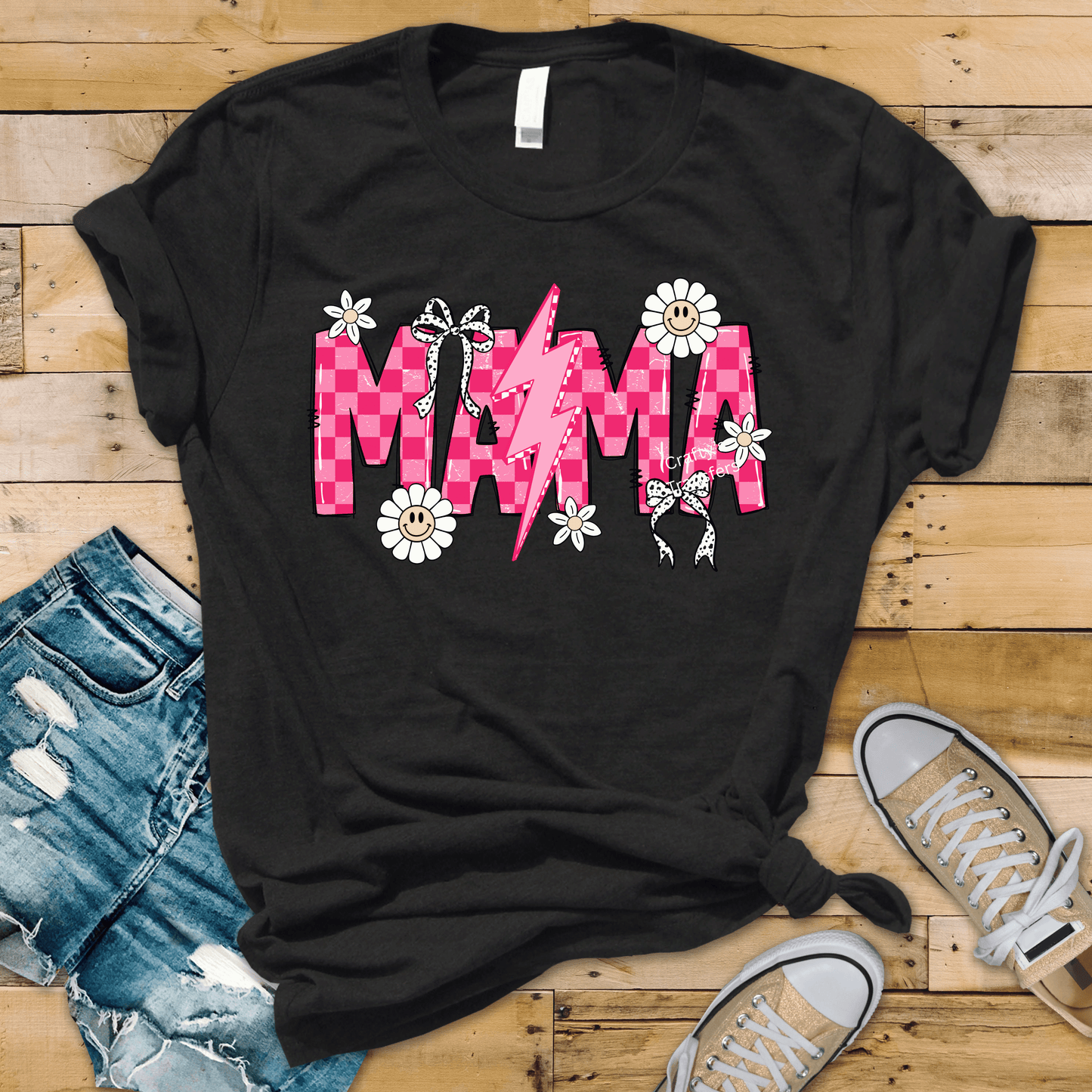 Mama Lightning Bolt DTF Transfer | Pink Gingham Mama Heat Transfer | Trendy Mom Shirt Design