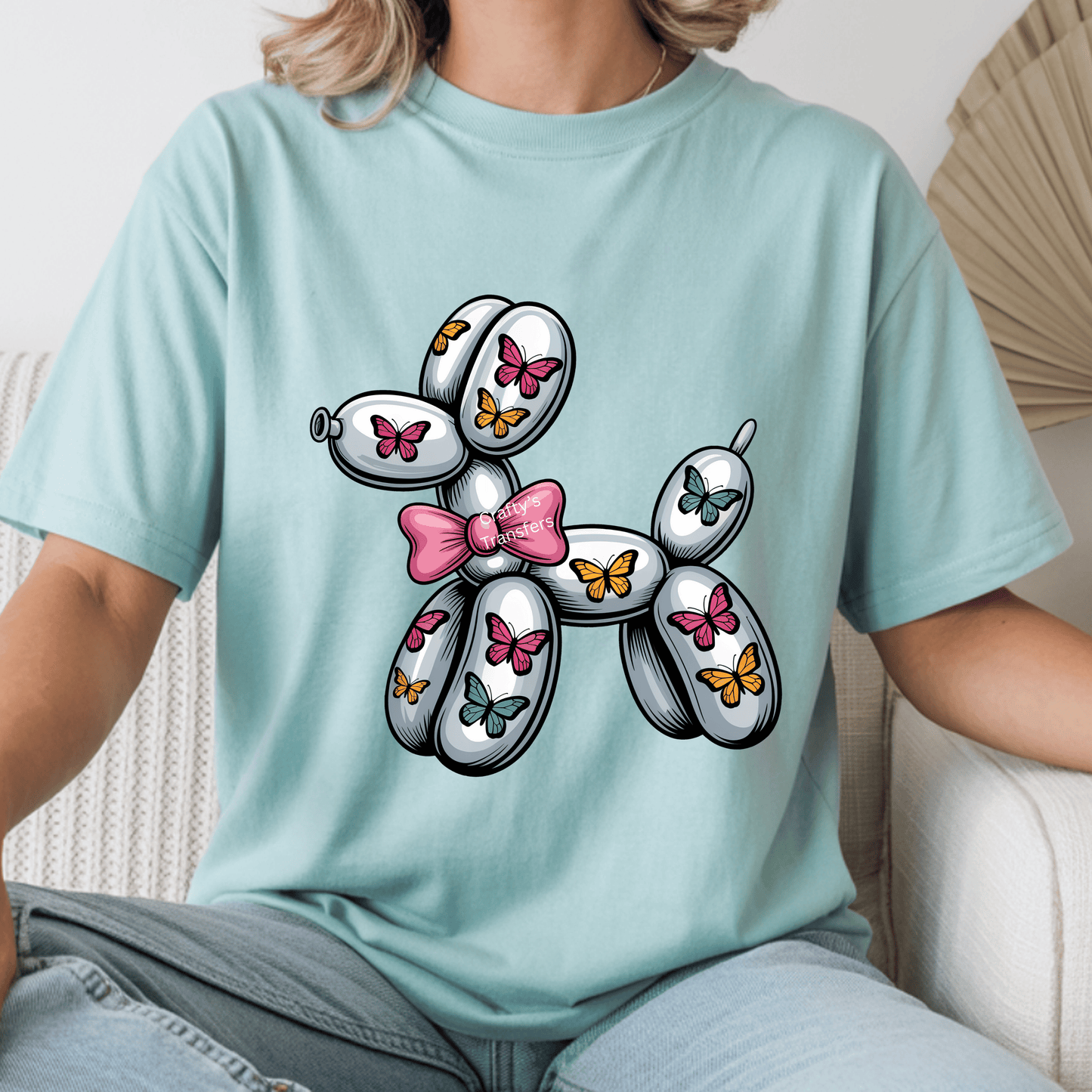Butterfly Balloon Dog DTF Transfer | Whimsical Puppy Bow Shirt Transfer | Ready-to-Press Boutique Heat Transfer