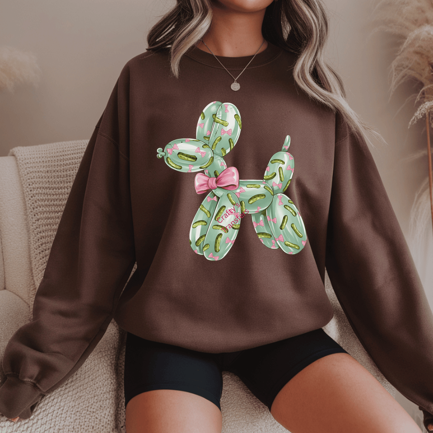 Pickle Balloon Dog DTF Transfer | Funny Pickle Bow Heat Transfer for Shirts & Sweatshirts