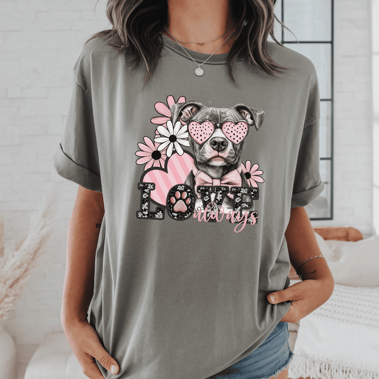 Love Always Dog DTF Transfer | Floral Dog Lover Heart Glasses Heat Transfer for Shirts