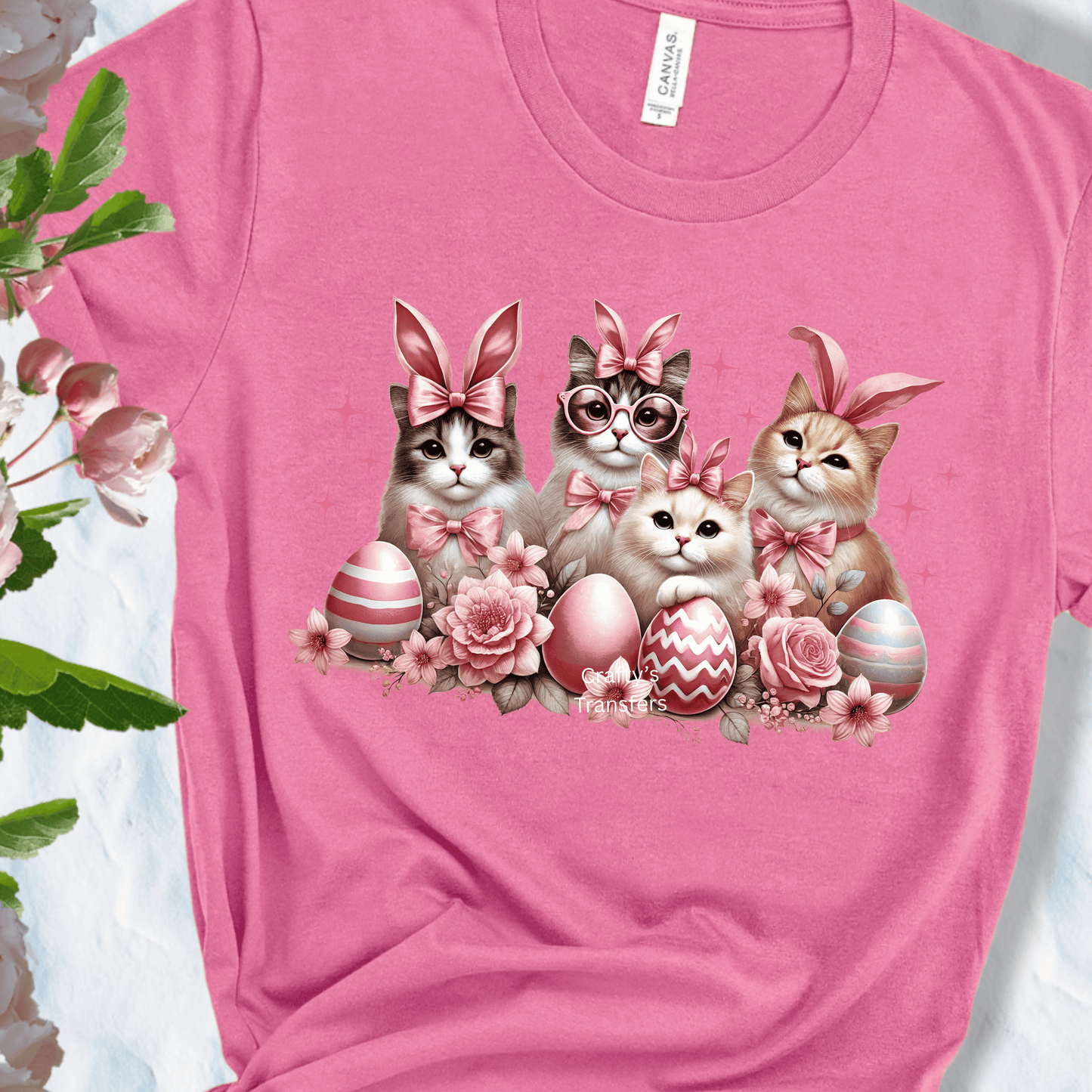 Easter Kitty Bunny DTF Transfer | Cute Cat Easter Shirt Transfer | Pink Spring Animal DTF Print
