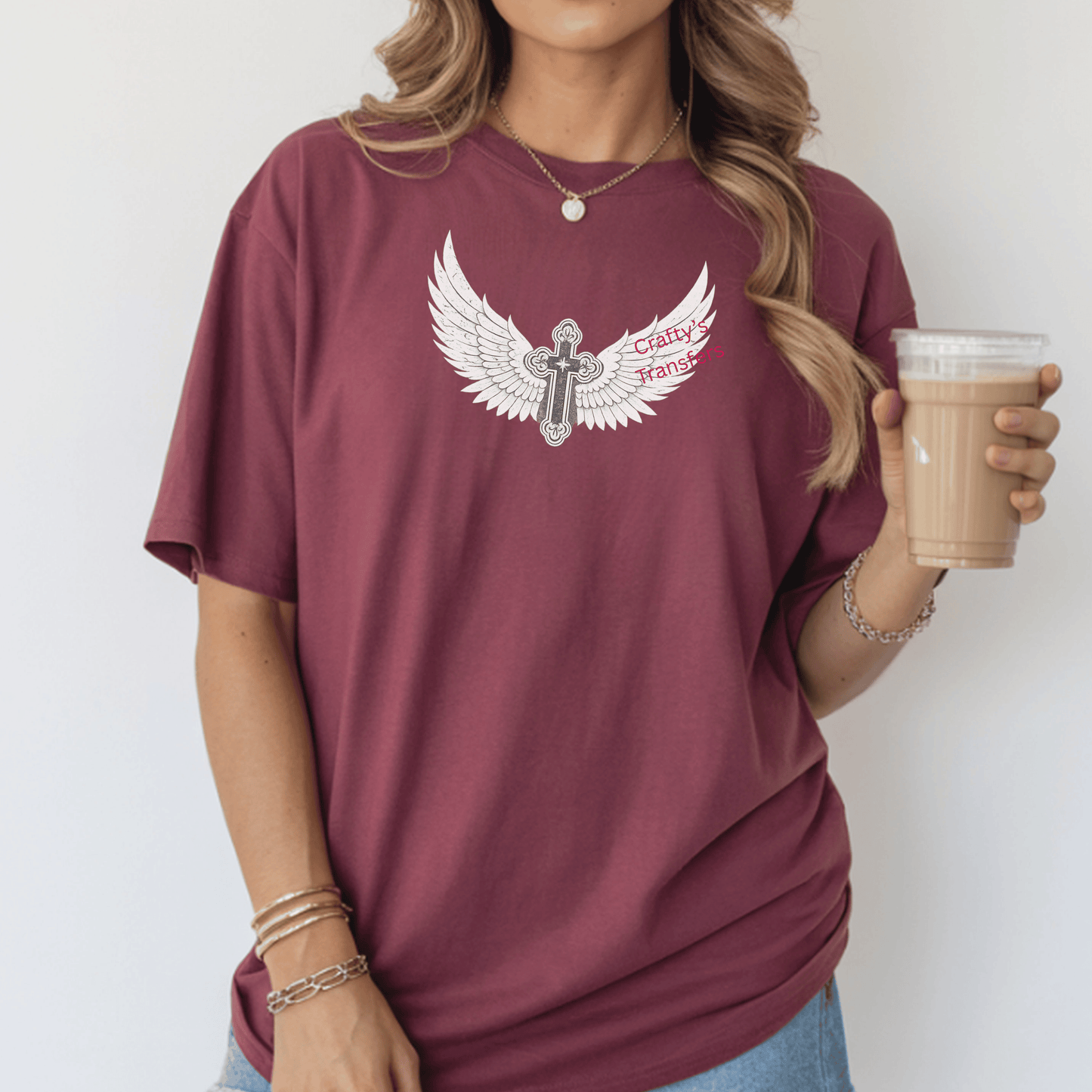 Winged Cross DTF Transfer | Vintage Angel Wings Christian Shirt Design | Faith Religious Graphic