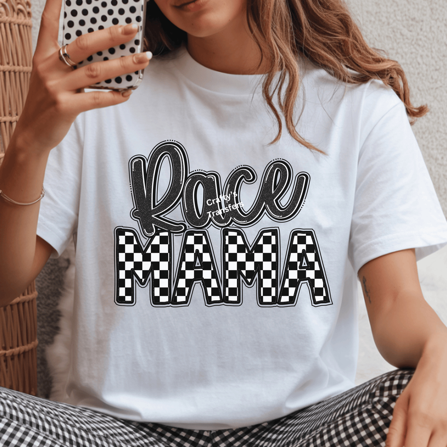 Race Mama DTF Transfer | Checkered Flag Mama Heat Transfer | Ready to Press Racing Mom Design