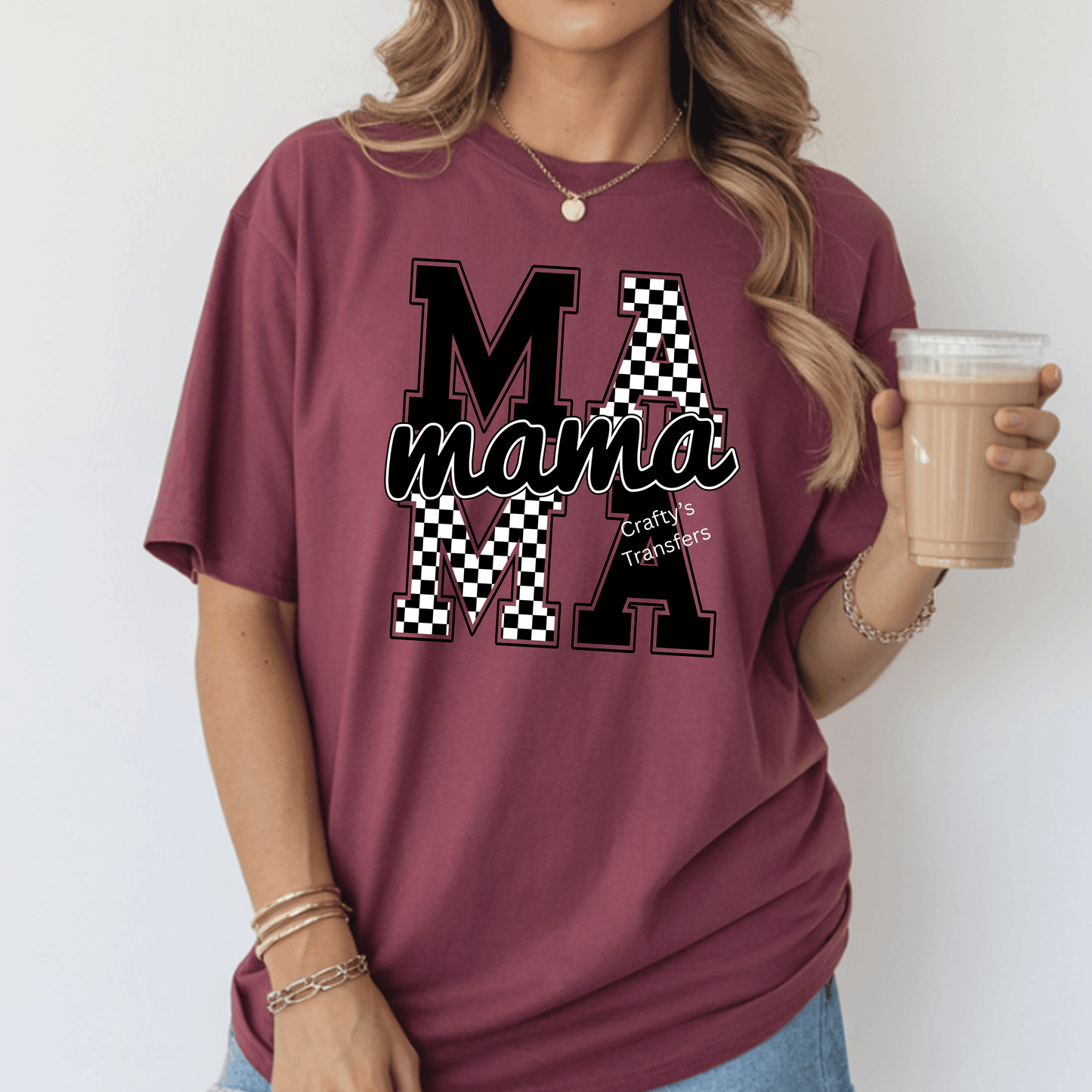 Mama Checkered Racing DTF Transfer | Distressed Race Mama Heat Transfer | Ready to Press